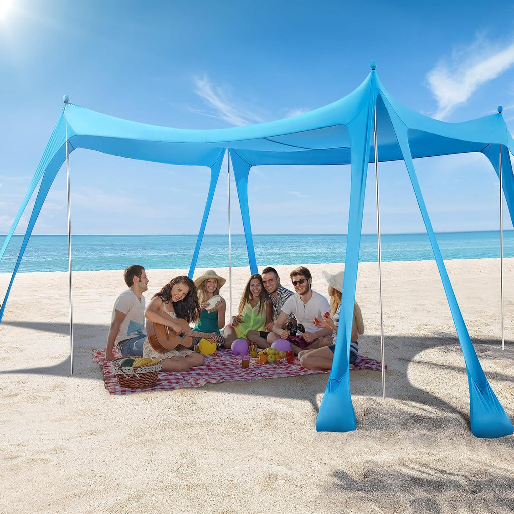 Beach Tent Sun Shelter, Beach Shade Canopy UPF50+, 10x10ft Canopy Tent with 8 Sandbags, Sand Shovels, Ground Pegs & Stability Poles, Pop Up Shade Tents for Beach, Camping, Fishing