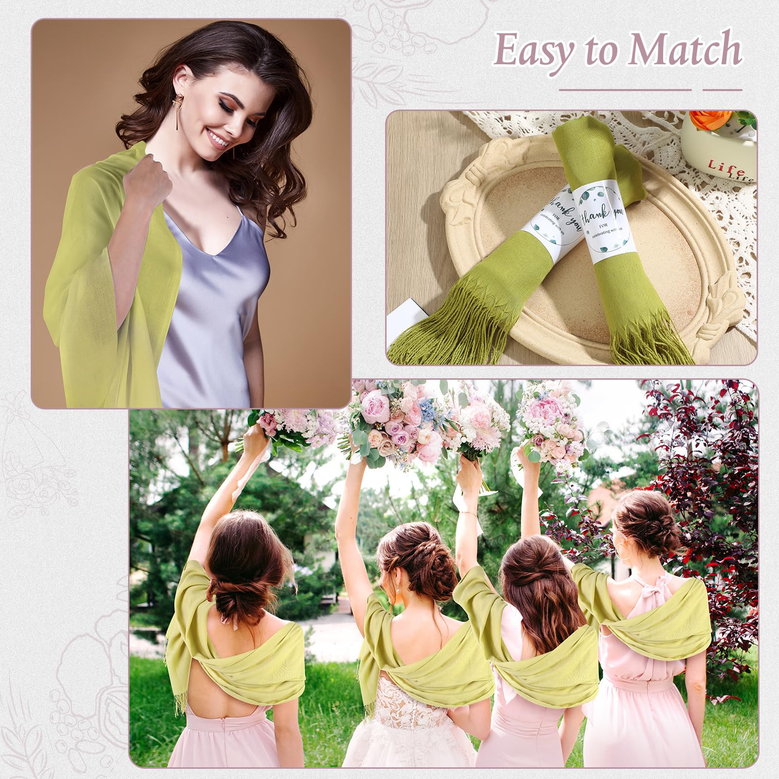 Ramede 50/100 Bulk Wedding Shawl Scarf for Women 79 x 28 Guests Shawl Wraps Gifts for Women Bridal Shawls with Thank Cards