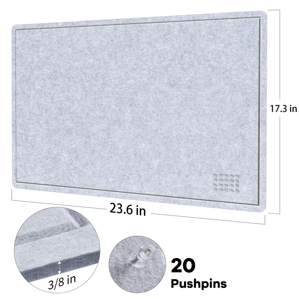 Lightomorrow Bulletin Board, 24 x 18 inches Decorative Felt Pin Board, Vision Board Cork Board Alternative for Wall, Foldable Photo Board Self-Adhesive Vision Board Mood Board with 20 Pushpins - Black