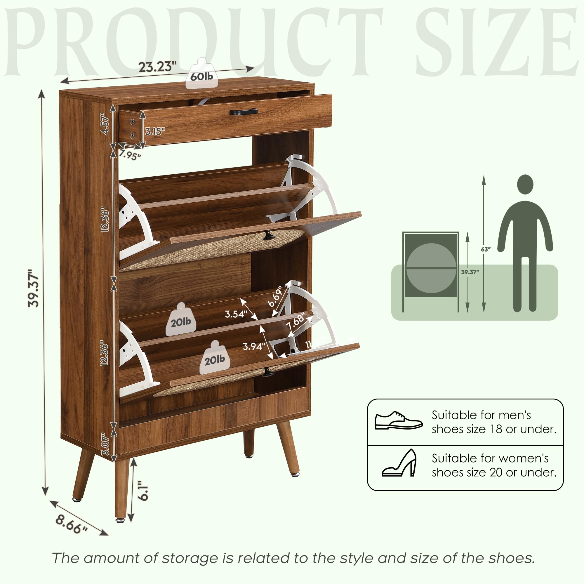 Yechen Shoe Rack Storage Organizer with 2 Natural Semi-Circular Rattan Doors, Entryway Wooden Shoe Cabinet for Sneakers, Leather Shoes, Heels, Slippers (Black)