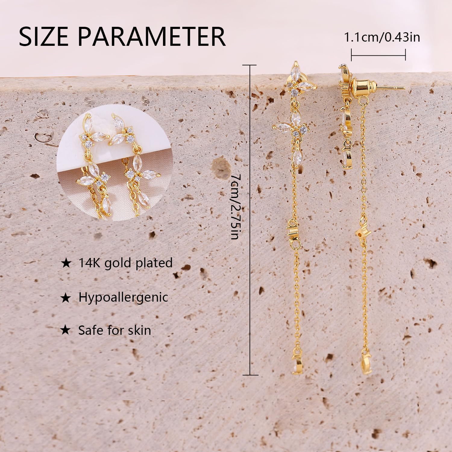Gold Earrings for Women, 14K Gold Plated Tassel Dangle Earrings for Women Trendy Hypoallergenic Long Chain Earring Dainty Pearl Drop Earrings Elegant Wedding Earring Fashion Jewelry for Womens