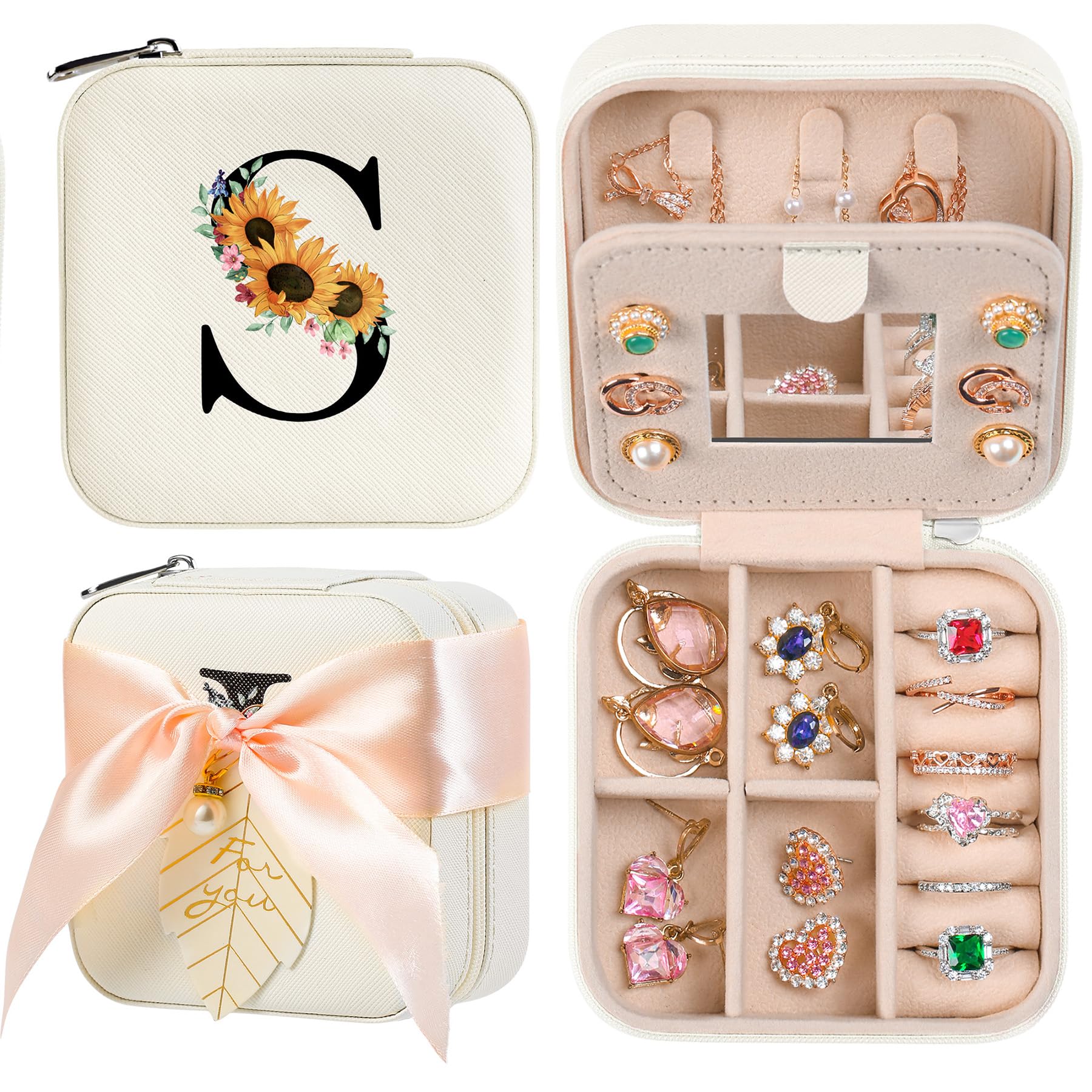 AYGXU Travel Jewelry Box for Women and Girls - Small Case With Initial A-Z - Teacher Gifts