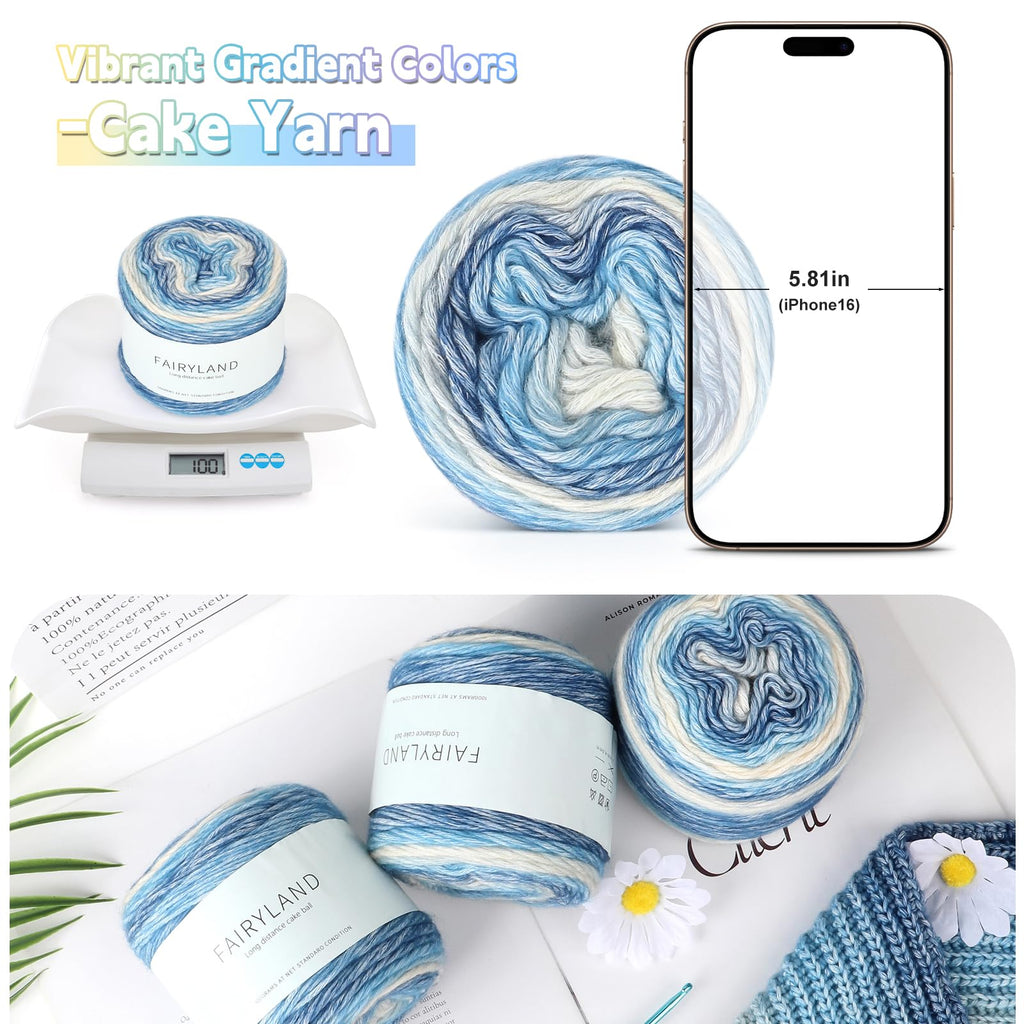 Katech Fairyland Yarn for Crocheting Knitting-Gradient Yarn Cake-4 Pack of 100g/3.52 oz-Soft DK Light Weight #3-60% Cotton 30% Acrylic 10% Wool-Perfect for Scarves, Shawls, Blankets and Garments(A)