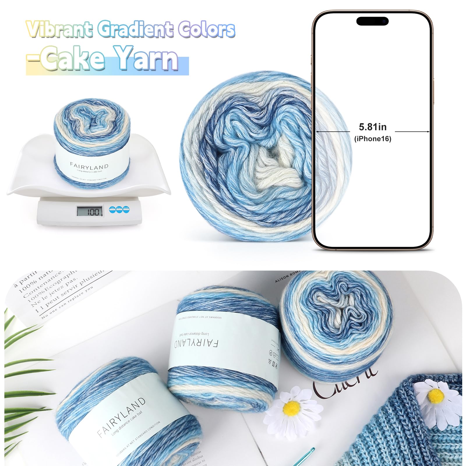 Katech Fairyland Yarn for Crocheting Knitting-Gradient Yarn Cake-4 Pack of 100g/3.52 oz-Soft DK Light Weight #3-60% Cotton 30% Acrylic 10% Wool-Perfect for Scarves, Shawls, Blankets and Garments(A)