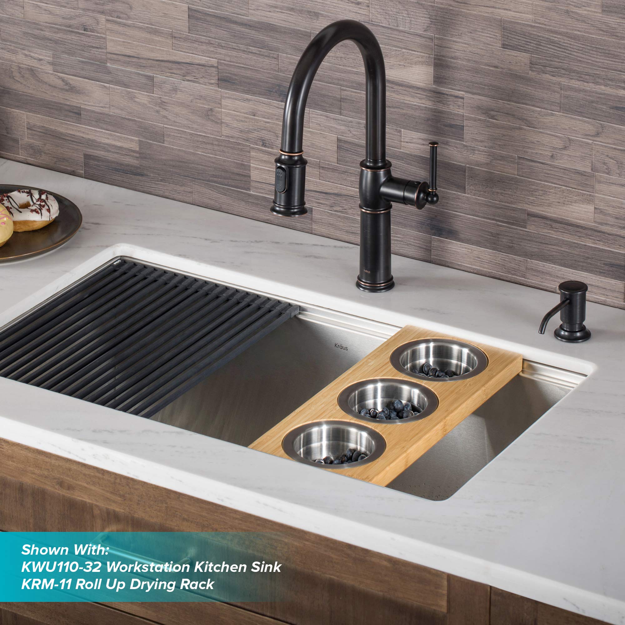 KRAUS Allyn Transitional Bridge Kitchen Faucet with Pull-Down Sprayhead in Brushed Gold, KPF-3121BG