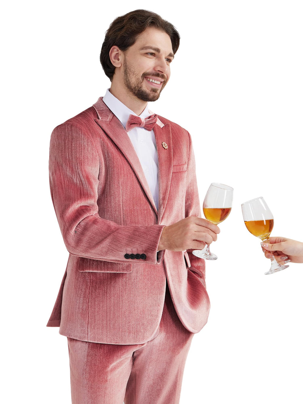 MAGE MALE Mens Suits Velvet Tuxedo Suit Set Slim Fit 2 Piece Luxurious Party Dinner Jacket Pants with Bow Tie