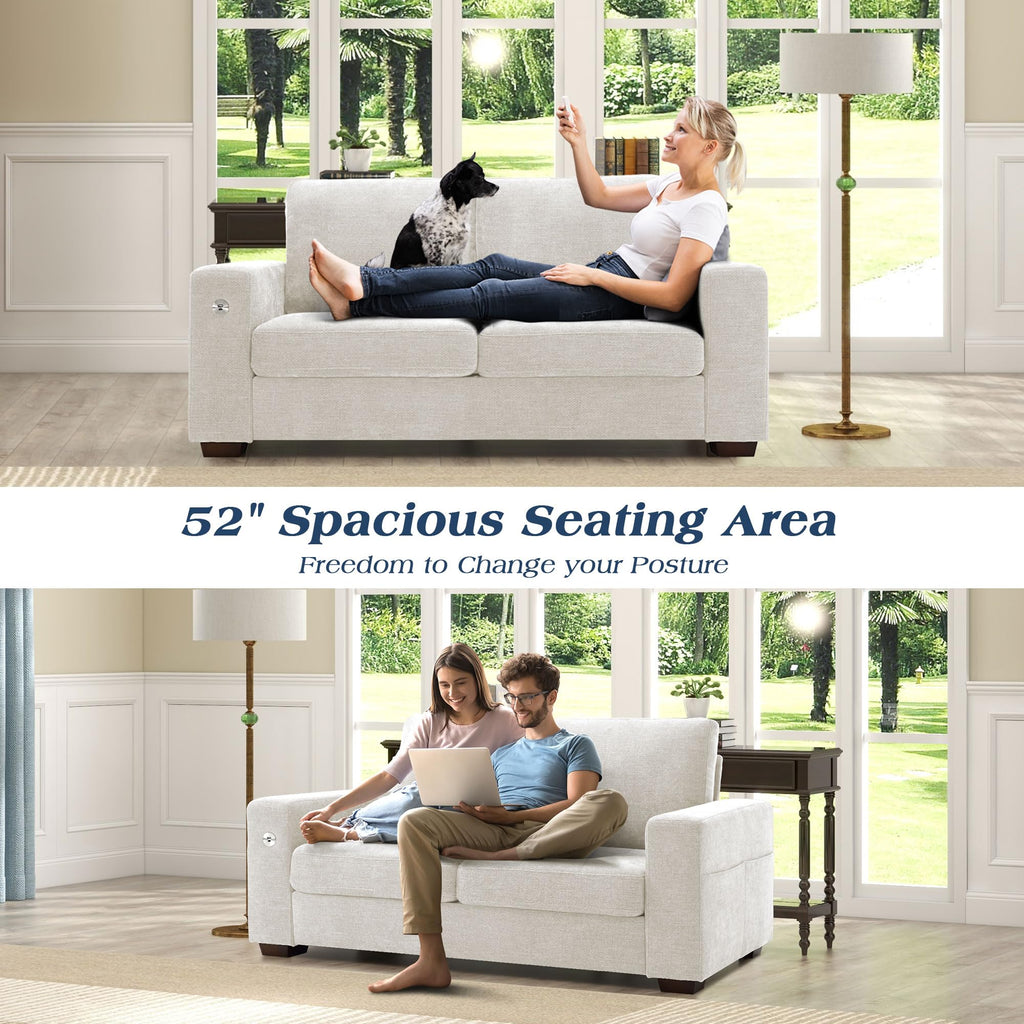 WorthFurni Sofas for Living Room, Chenille Loveseat Couch Set, Small Sofa, 3 Seater Sofa, USB Charging, Removable Sofa Cover,Solid Wood Frame, Easy to Install(70inch,Beige)
