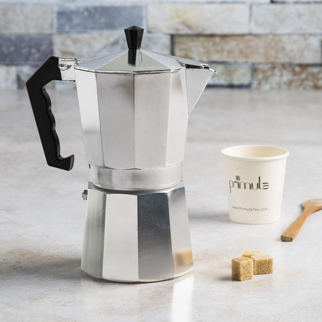 Primula Classic Moka Pot Stovetop Espresso and Coffee Maker, Italian and Cuban Cafetera for Rich Espresso Brewing, Durable Aluminum Greca Coffee Maker with Easy Grip Handle, 6-Cup, Black