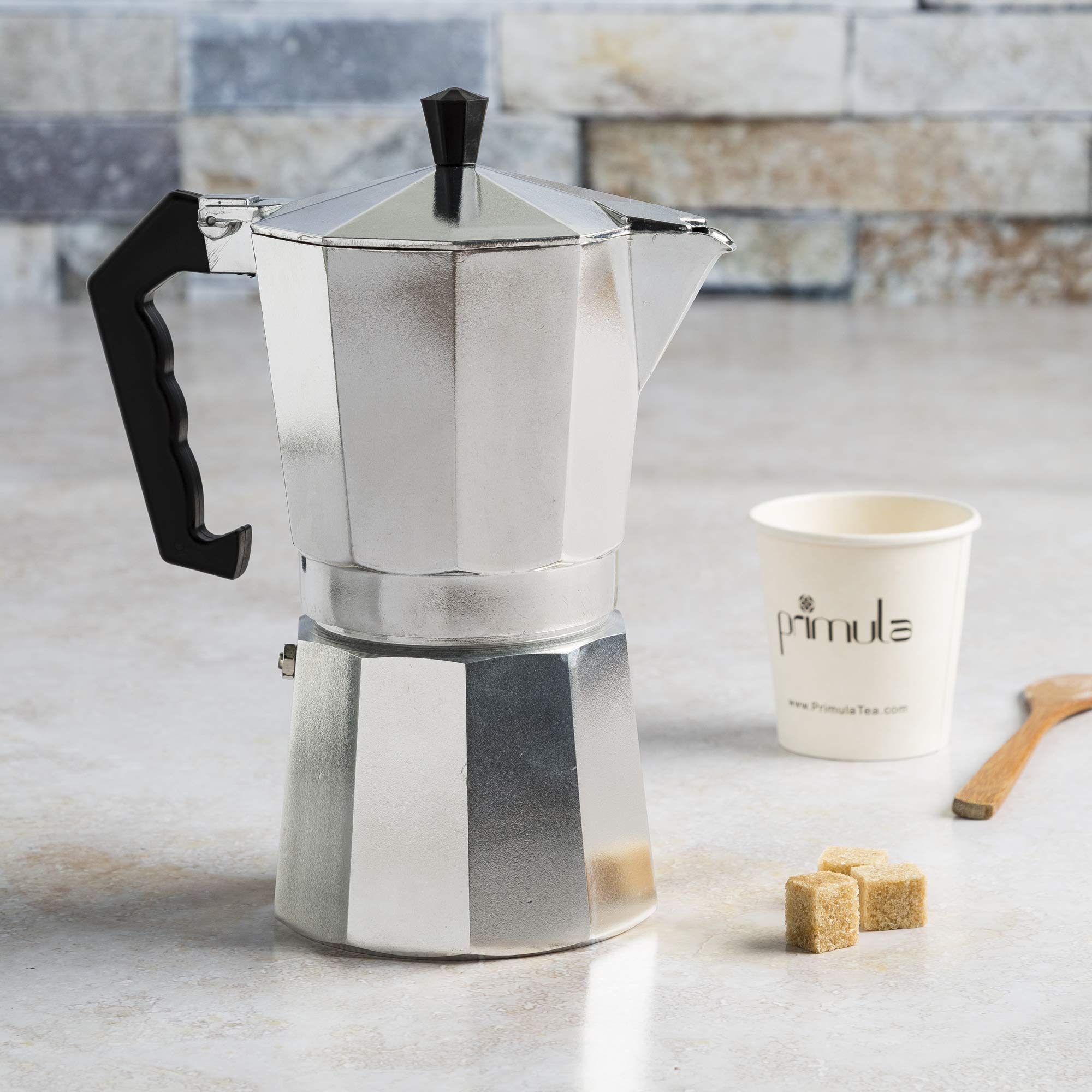 Primula Classic Moka Pot Stovetop Espresso and Coffee Maker, Italian and Cuban Cafetera for Rich Espresso Brewing, Durable Aluminum Greca Coffee Maker with Easy Grip Handle, 6-Cup, Black