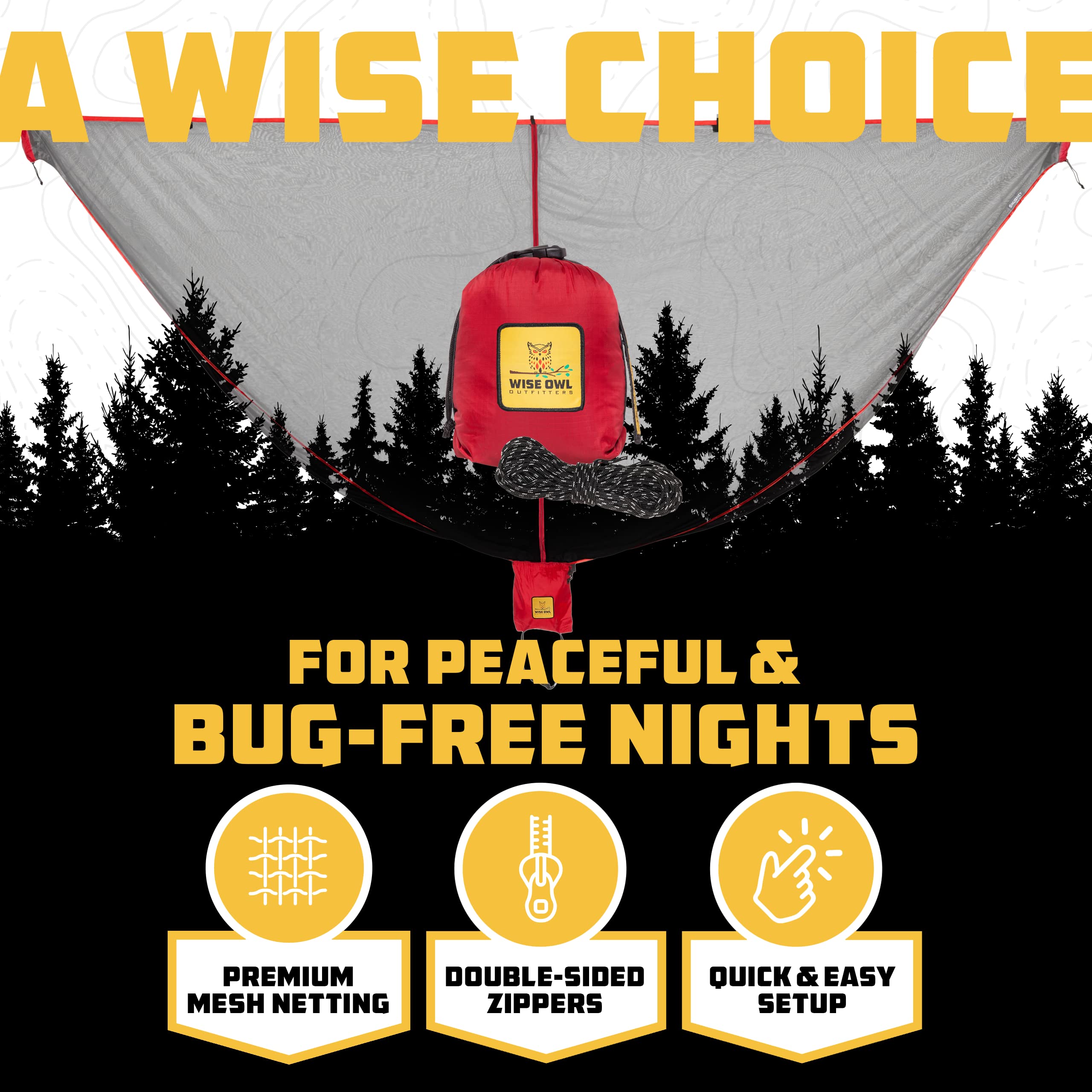 Wise Owl Outfitters Hammock Bug Net – Mosquito Net for Hammock, Lightweight Bug Netting for Camping, Hiking, Backpacking, Forest & Outdoor Use