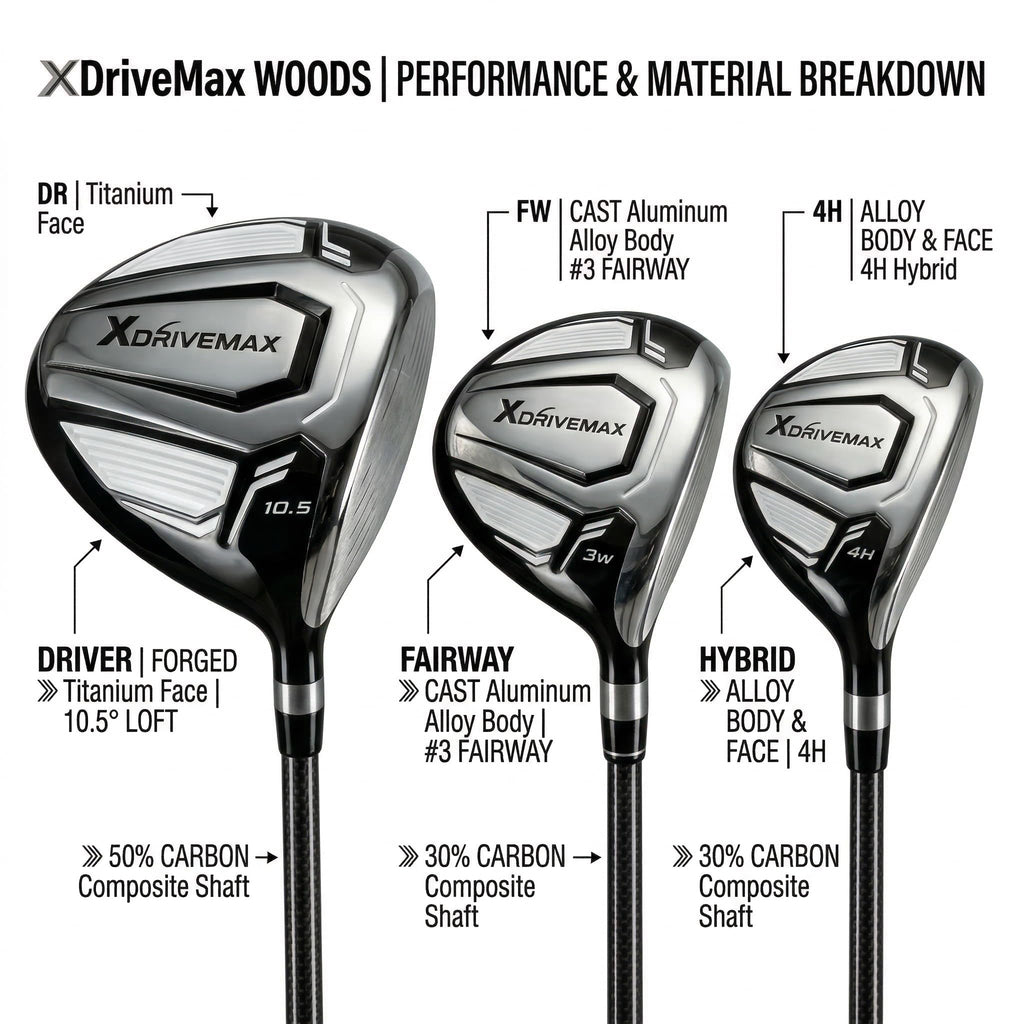 XDriveMax 15-Piece Golf Clubs Men Complete Golf Club Set - Beginner Golf Clubs Set for Men Right Handed - Forged Titanium 10.5° Driver, 5-SW Stainless Steel Irons, Putter & Stand Bag - Mens Golf Set