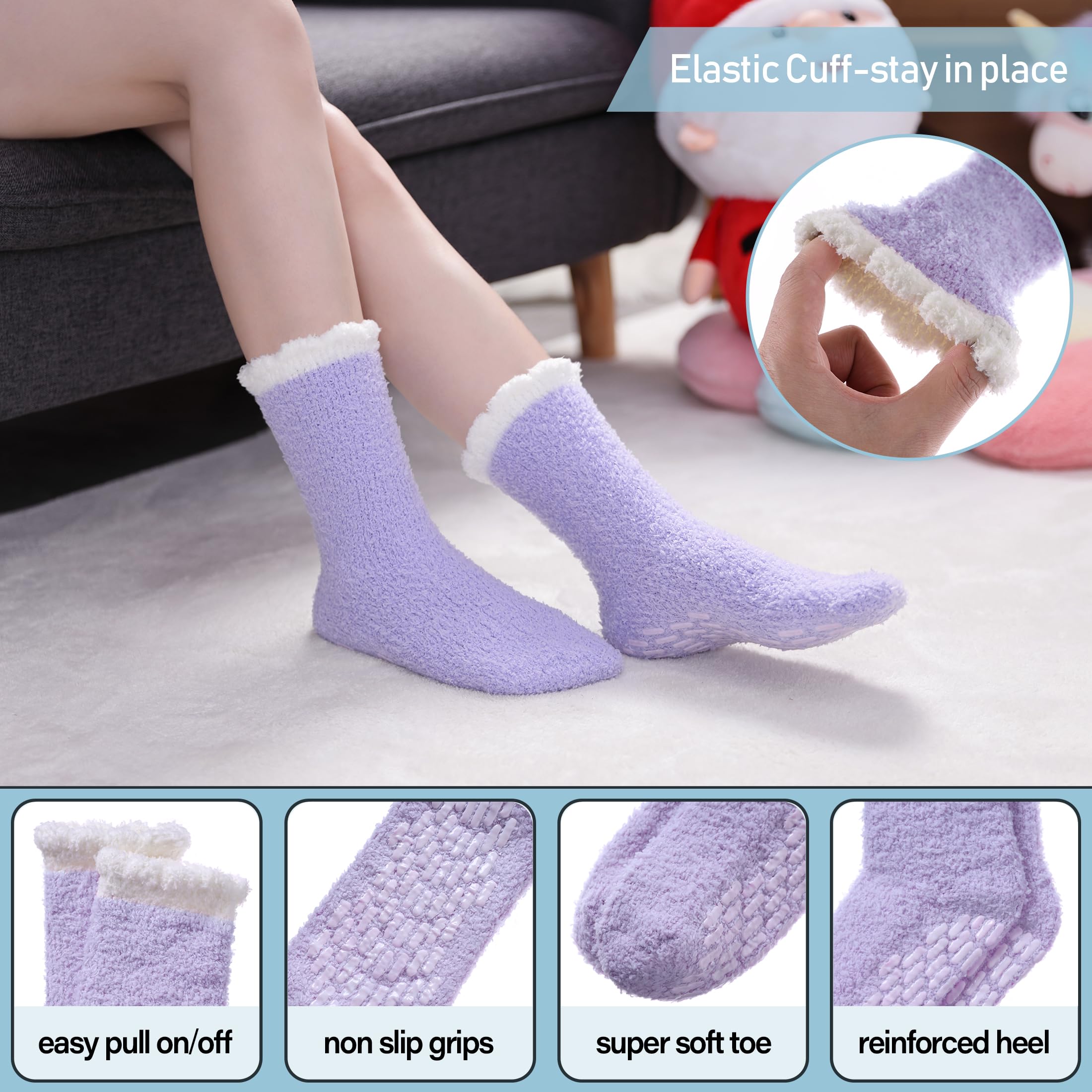 Yebing Non Slip Hospital Socks for Women with Grips Fuzzy Cozy Anti Skid Slipper Socks Winter Warm Soft Fluffy Sleep Socks