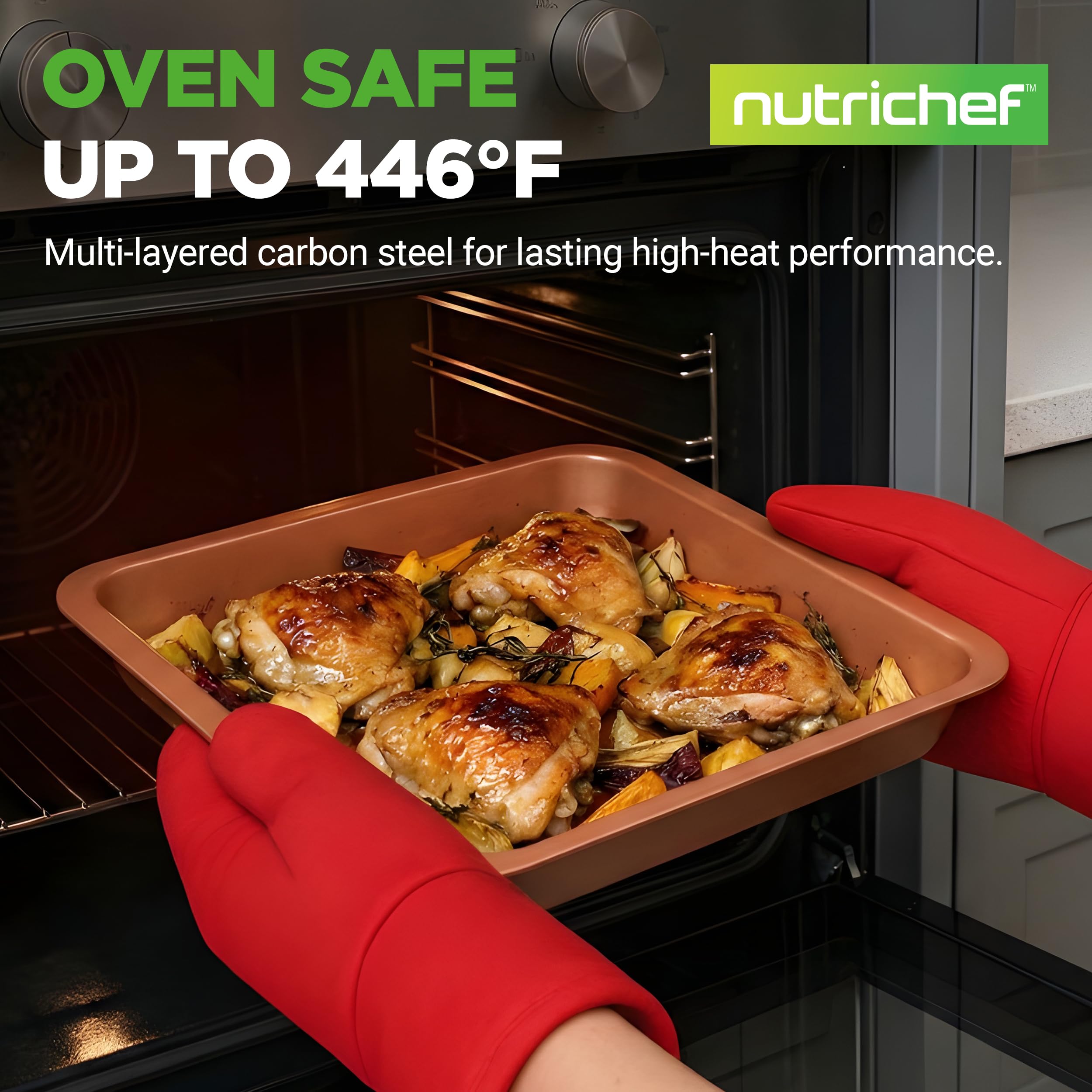 NutriChef 10-Piece Non-Stick Baking Set – Heavy-Duty Carbon Steel Bakeware Set w/ Cookie Sheets, Muffin Pan, Roasting Pan, Cake Pan, Baking Tray, Pizza Pan – Effortless Food Release & Easy Cleanup
