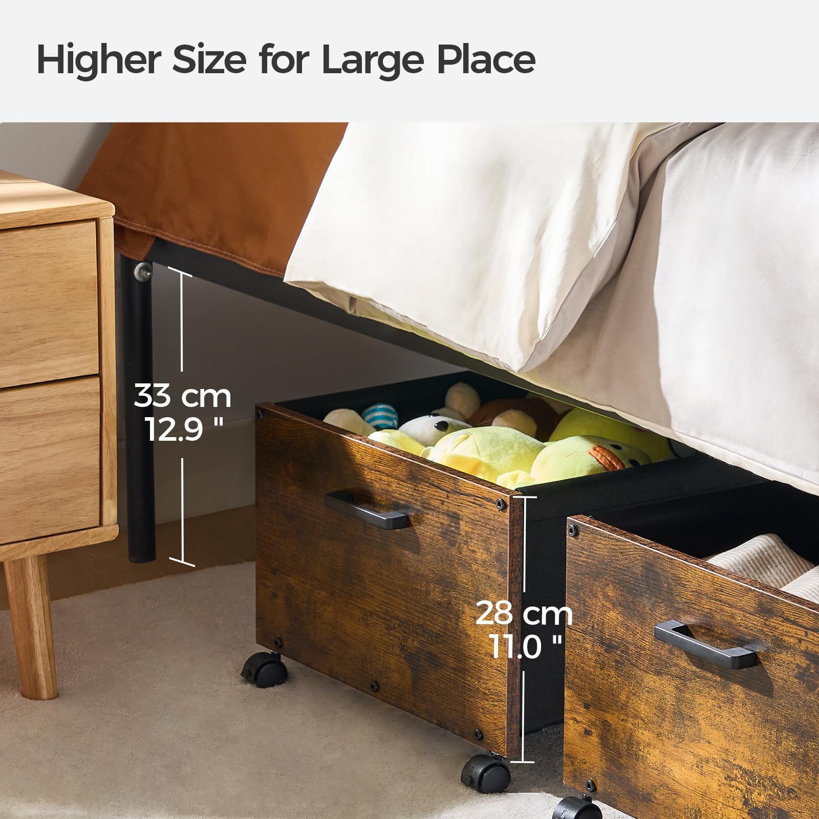 FOUCSSOMEI Under Bed Storage with Wheels, Wooden Under Bed Drawers On Wheels, Rolling Under Bed Shoe Storage, Space Saving, Black,30L