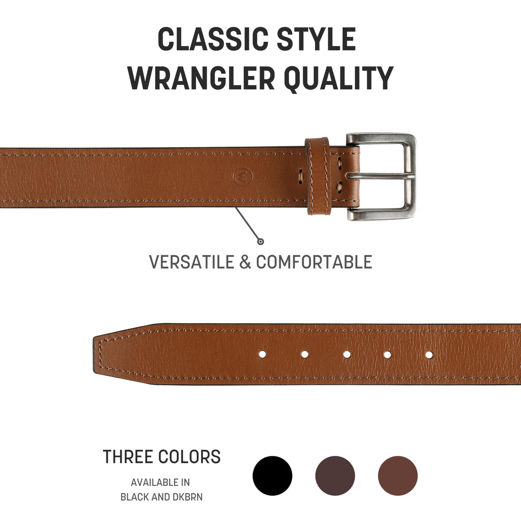 Wrangler Men’s Leather Belt, Country Casual Every Day Belt for Jeans