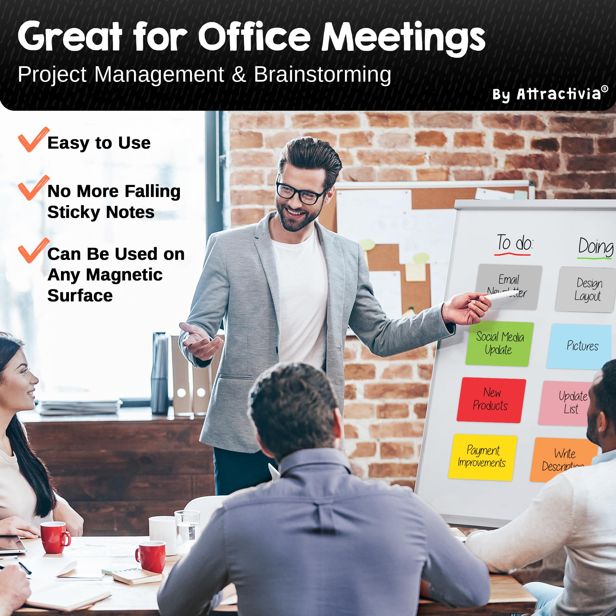 Attractivia Dry Erase Magnetic Labels 2.8 x 1.2 in, Color Borders, Dry Erase Magnets, 60-Pack, White Erasable Write-On All-Purpose Labels, for Office, Education, Home, Whiteboard, Magnetic Name Tags