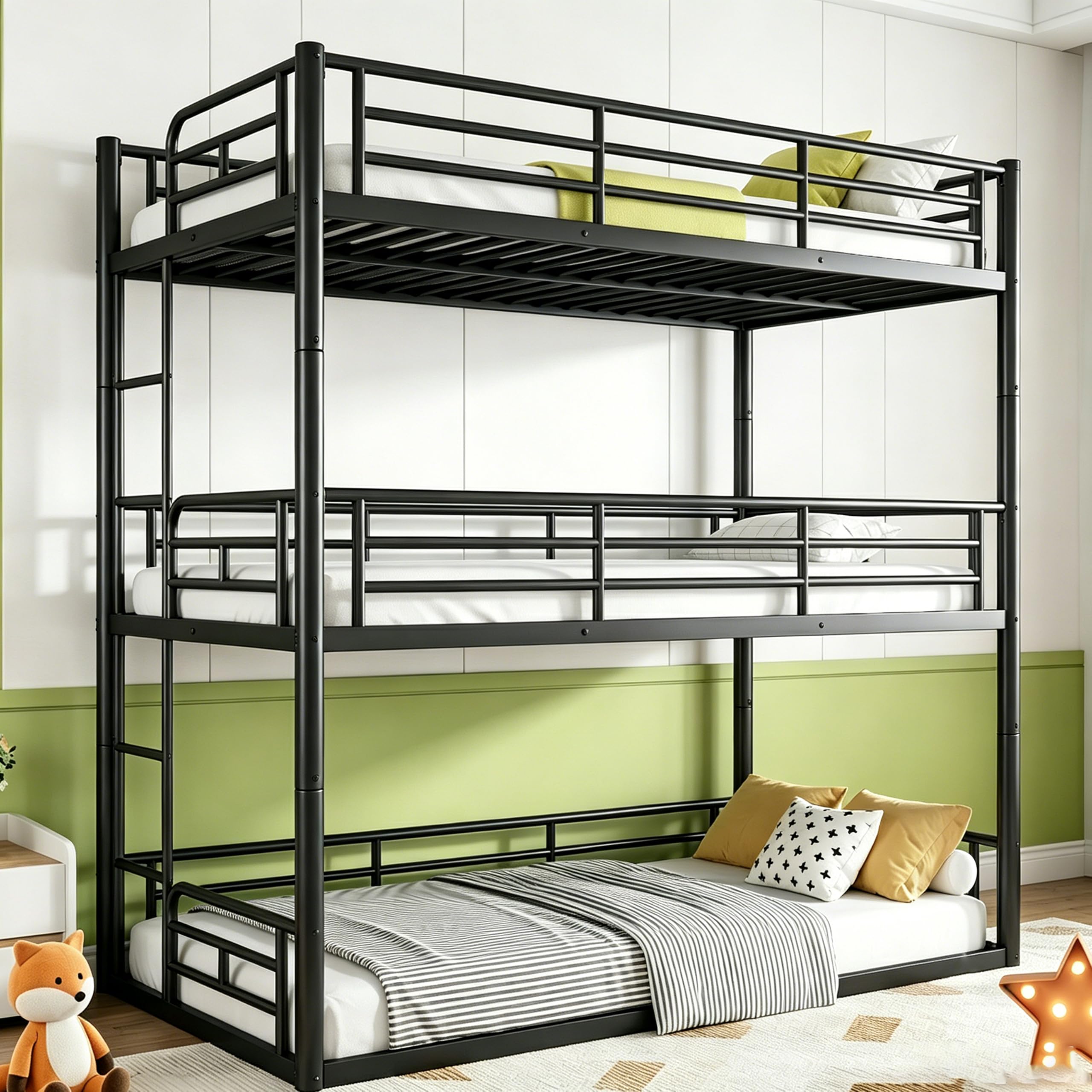 DNYN Twin Size Loft Bed with Desk & Storage Drawers& Table Set for Kids Bedroom,Covertible Twin-Over-Twin Bunkbeds Design,Easy Assemble & Space Saving & No Box Spring Needed,for Small Space, Black