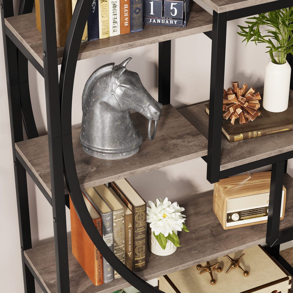 Tribesigns Bookshelf, Industrial 5-Tier Etagere Bookcase, 70.8 inch Tall Bookshelf with 8 Open Storage Shelf, Book Shelf Display Tack Shelving Unit for Home Office Living Room, Rustic Brown