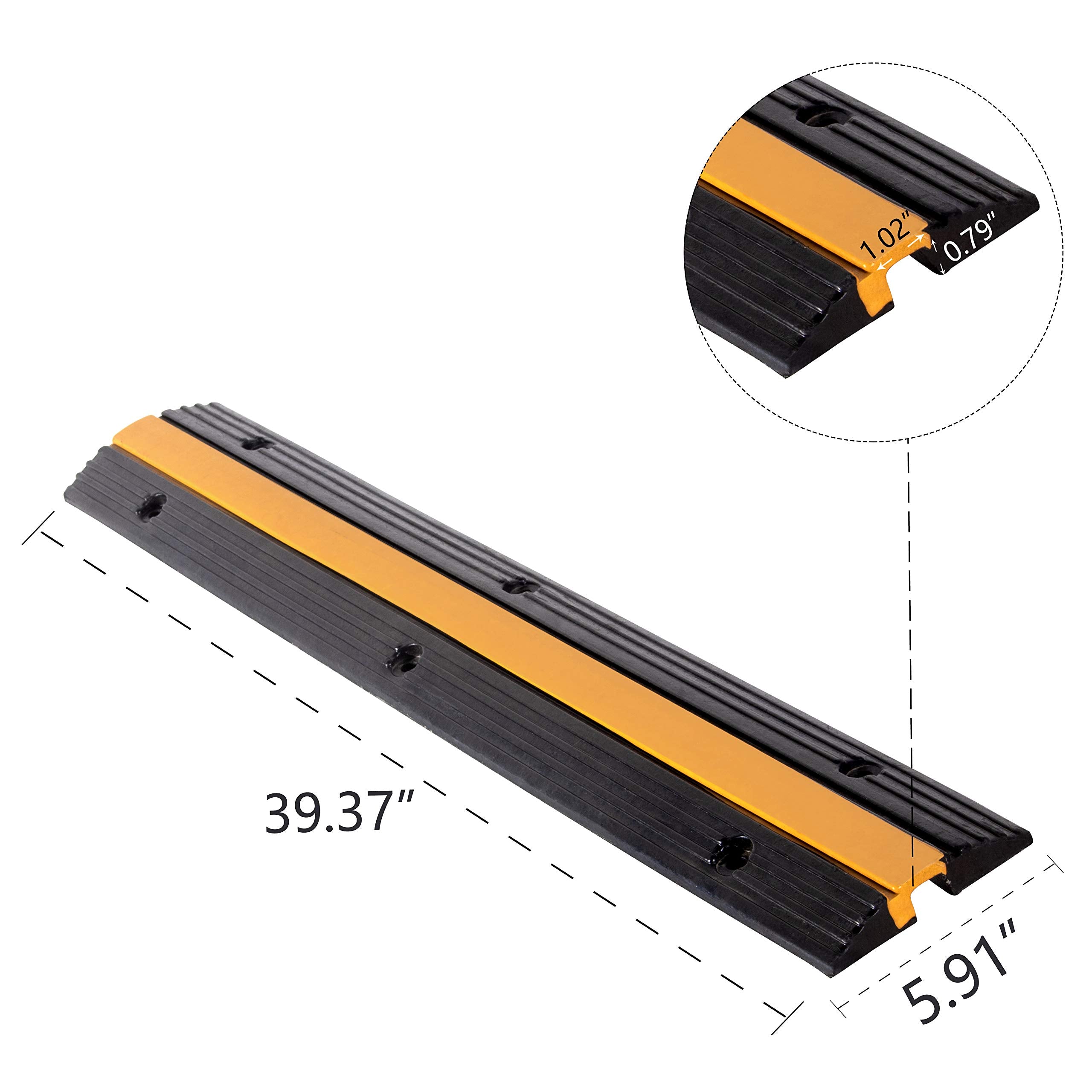 4 Pack Rubber Cable Ramp Hose Cable Protector Ramp 1 Channel 11000Lbs Load Capacity Traffic Speed Bump Wires Power Lines Extension Cord Cover for Indoor Outdoor