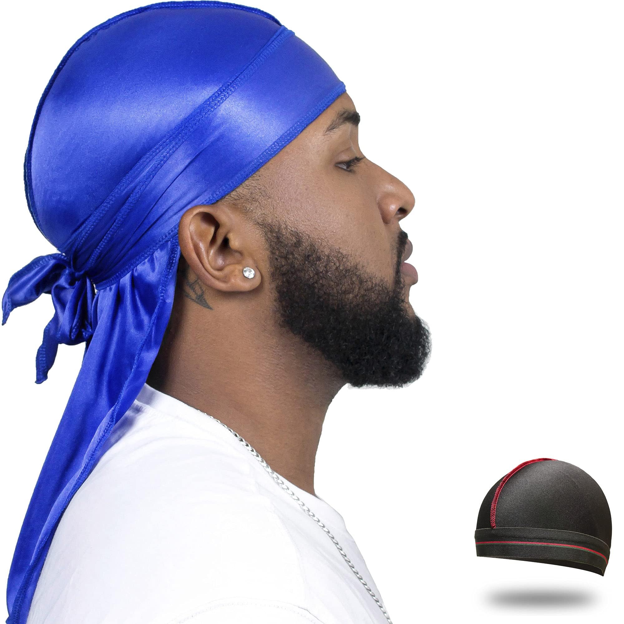4PCS Silky Durags for Men Women 360 Waves with 1 Wave Cap, Silky Satin Durag Extra Long Tails