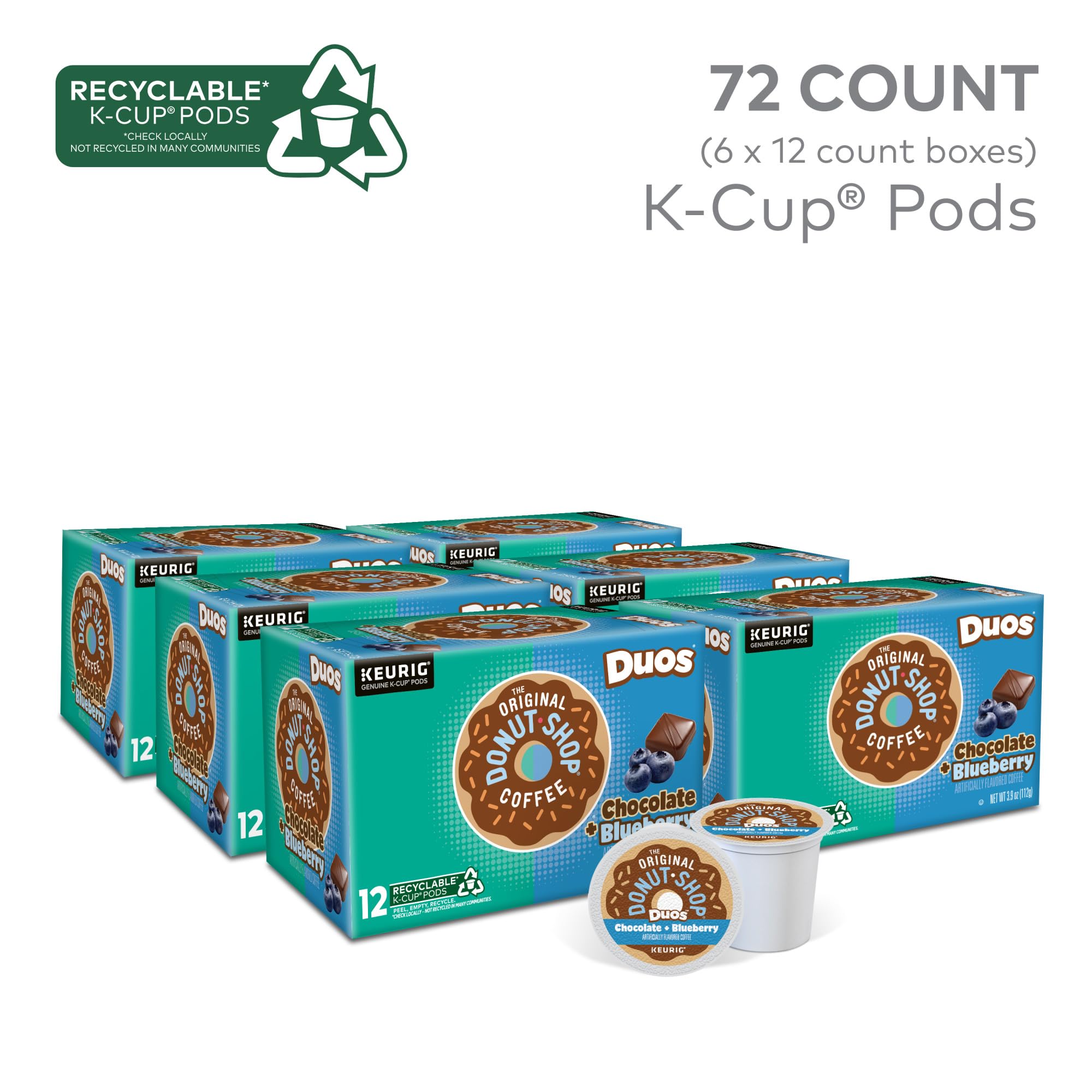 The Original Donut Shop Duos Coconut + Mocha Coffee, Keurig Single Serve K-Cup Pods, Medium Roast Coffee, 60 Count, (6 Packs of 10)