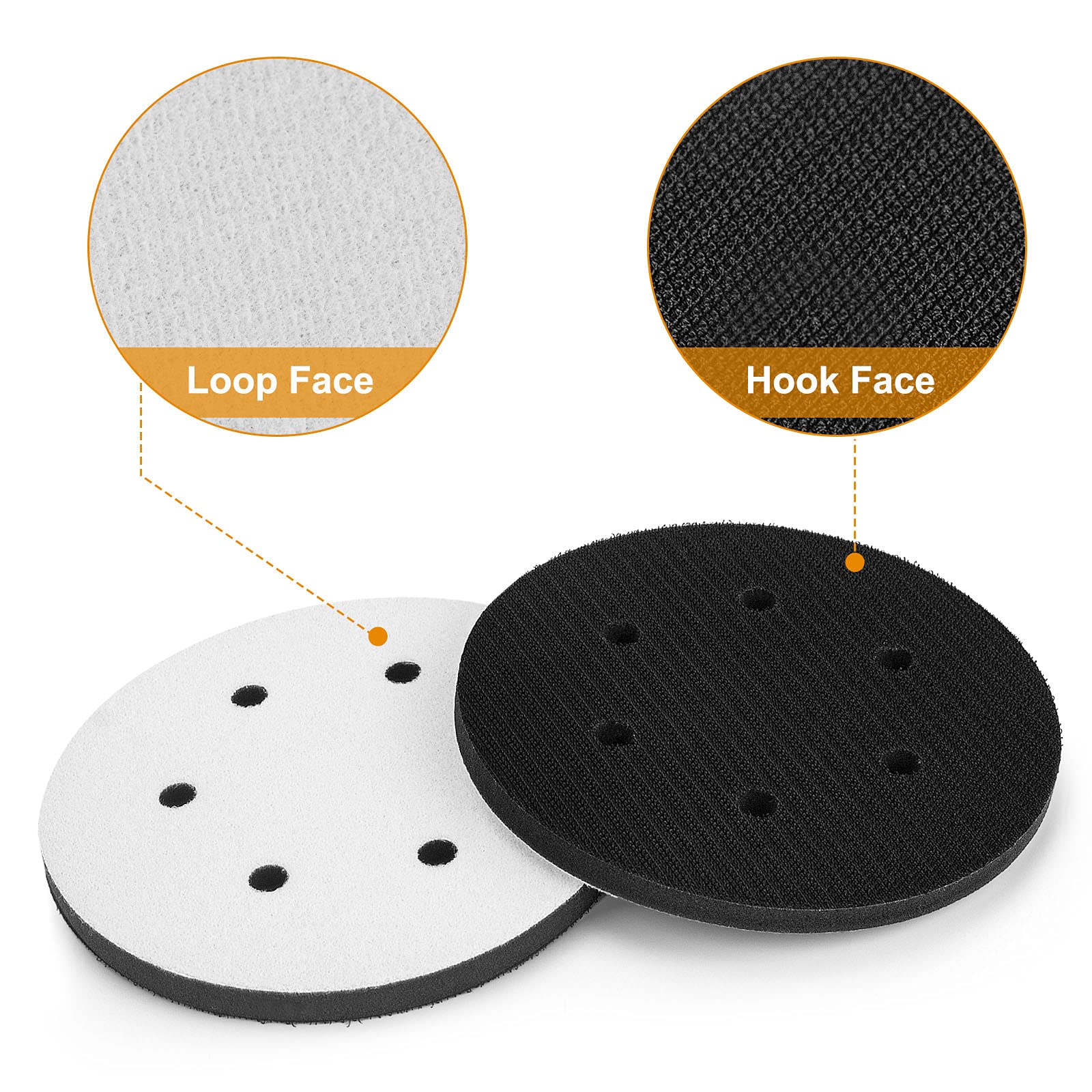 5 Pack 5 Inch 8 Holes Soft Density Interface Pads Hook and Loop 5" Sponge Cushion Buffer Backing Pad (Set of 5)