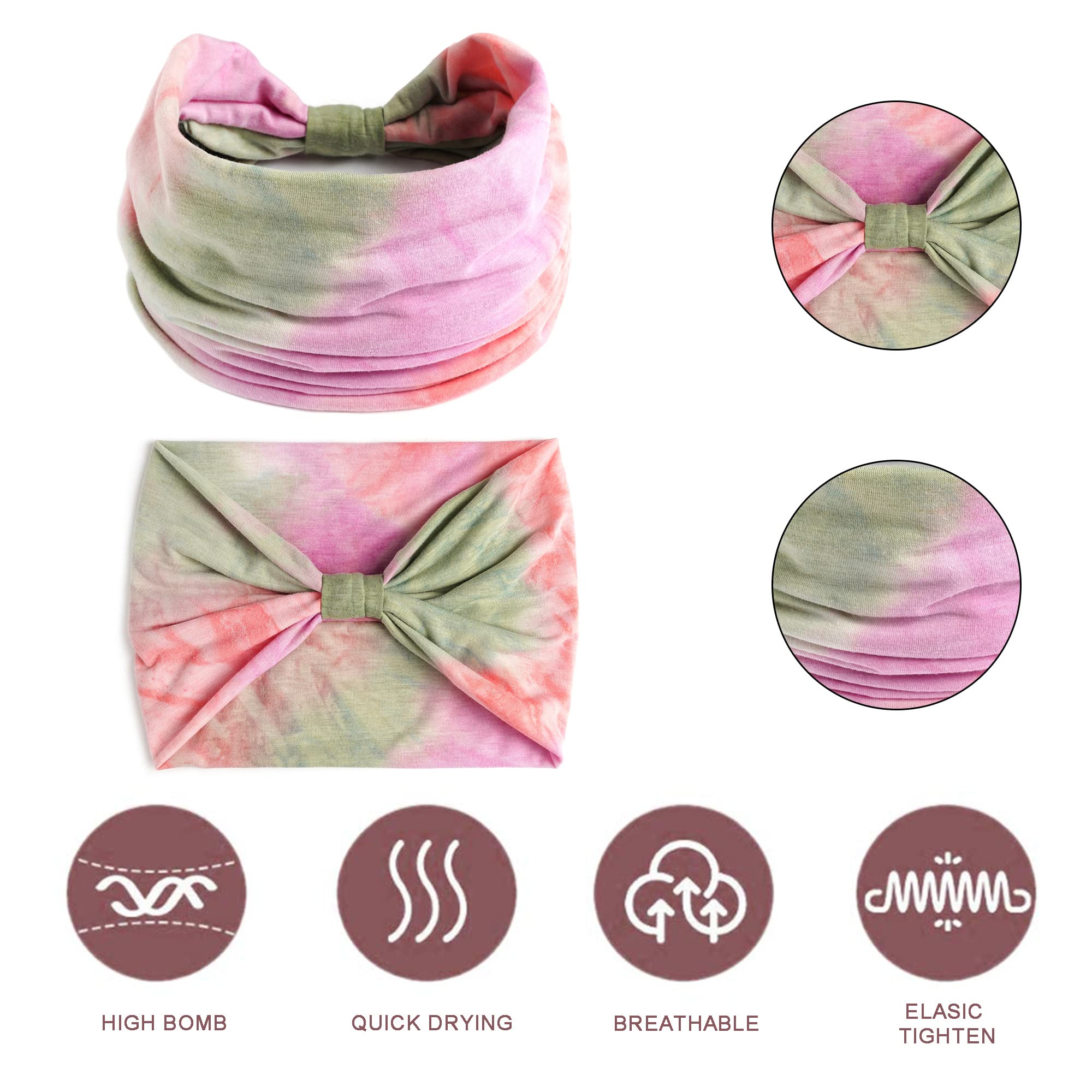 Boho Headbands For Women Fashion Stretch Wide Hair Bands Knoted Turban Head Bands Yoga Running Sweatband Elastic Headband Stylish Wrap Headbands Hair Accessories for Teen Girls 4 Pack