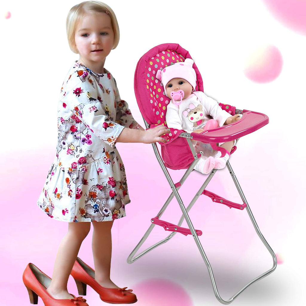 Fash n kolor - Baby Doll High Chair with Tray, Fits up to 18 inch Baby Dolls, Flower Print Toddler Furniture Toy High Chair for Dolls Toys Easy to fold for Compact Storage