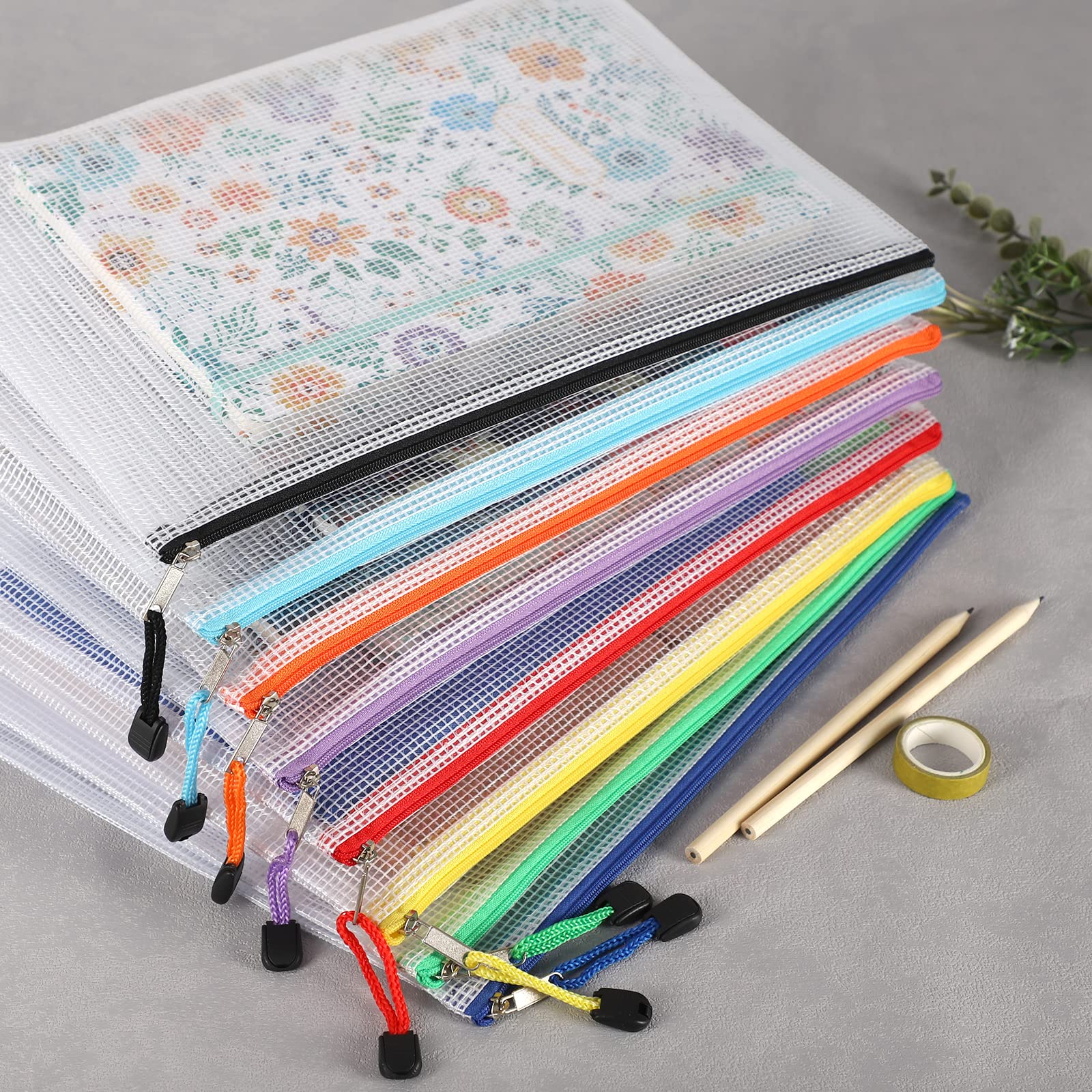 EOOUT 24pcs Mesh Zipper Pouch Bags A3 Extra Large Document Bag with Label Pocket, 16.9x12 Inches, Plastic Zip File Folders, Puzzles, Board Game Storage for Organizing Office Home