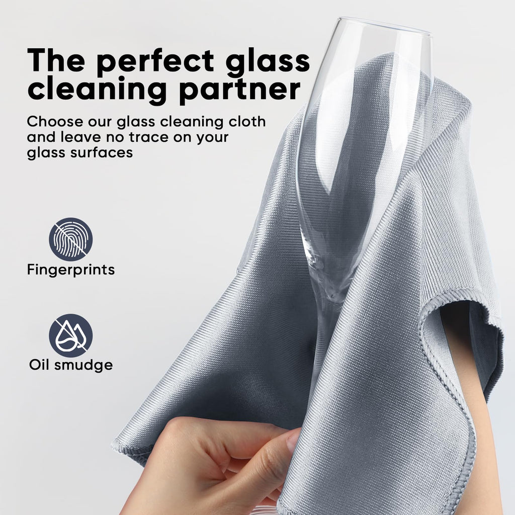 HOMEXCEL Microfiber Glass Cleaning Cloths 6 PK, Lint Free Streak Free, Reusable Microfiber Magic Cleaning Cloth for Cleaning Windows, Glasses, Mirrors, Screens, Stainless Steel, and More, Blue-14”×16”