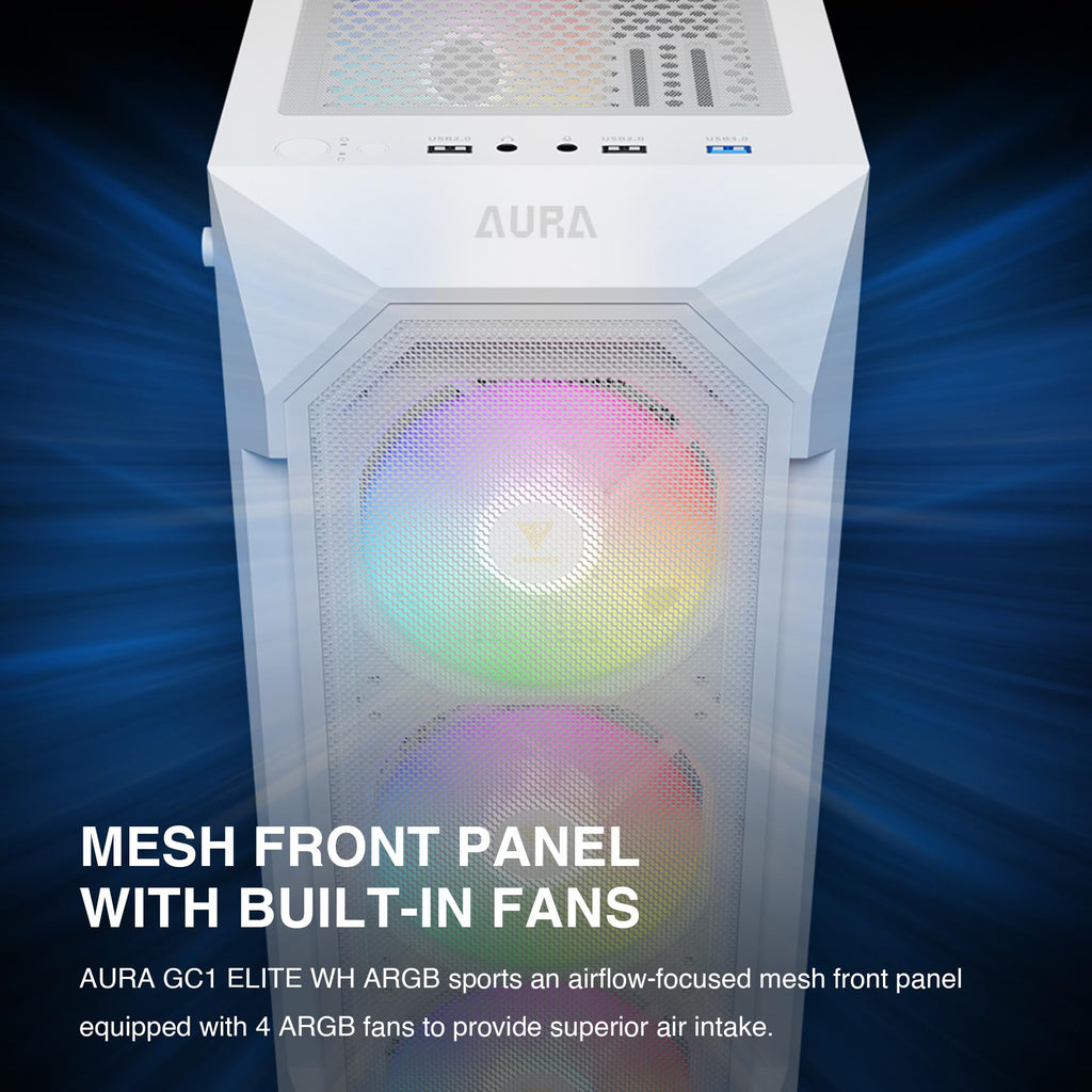 GAMDIAS ATX Mid Tower Gaming Computer PC Case Tempered Glass, Built-in 4X 120mm ARGB Case Fans, Front Airflow Mesh, Up to 6x120mm Fans, 340mm GPU/VGA, 360mm AIO/Radiator, 160mm CPU Cooler