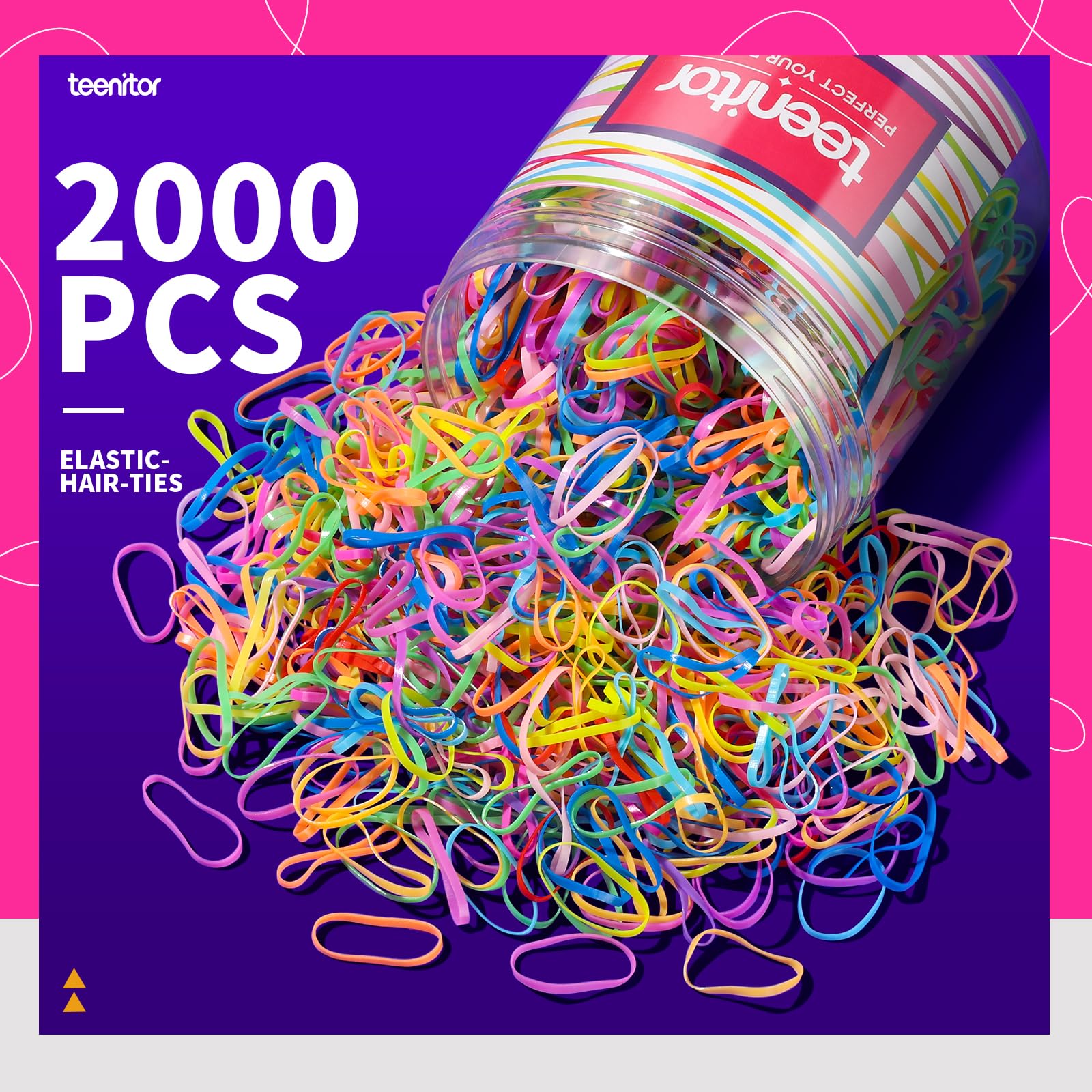 Teenitor Clear Elastic Hair Bands, 2000pcs Mini Hair Rubber Bands, Hair Ties, Soft Hair Elastics Ties, 2mm in Width and 30mm in Length