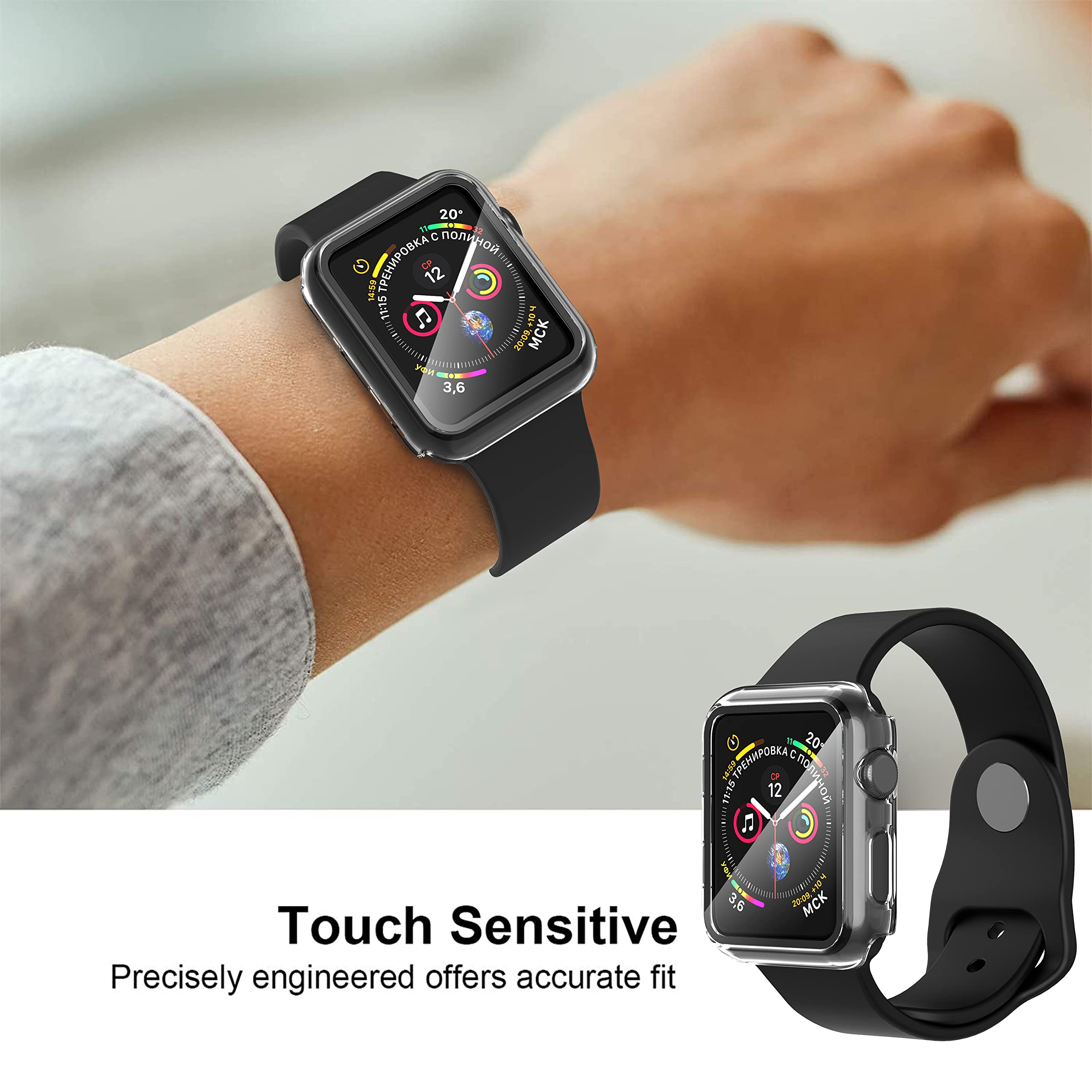Diruite 2-Pack for Apple Watch Series 3/2/1 38mm Case, Ultra-Thin All-Around Tempered Glass Screen Protector Protection Cover for iWatch 38mm - Black
