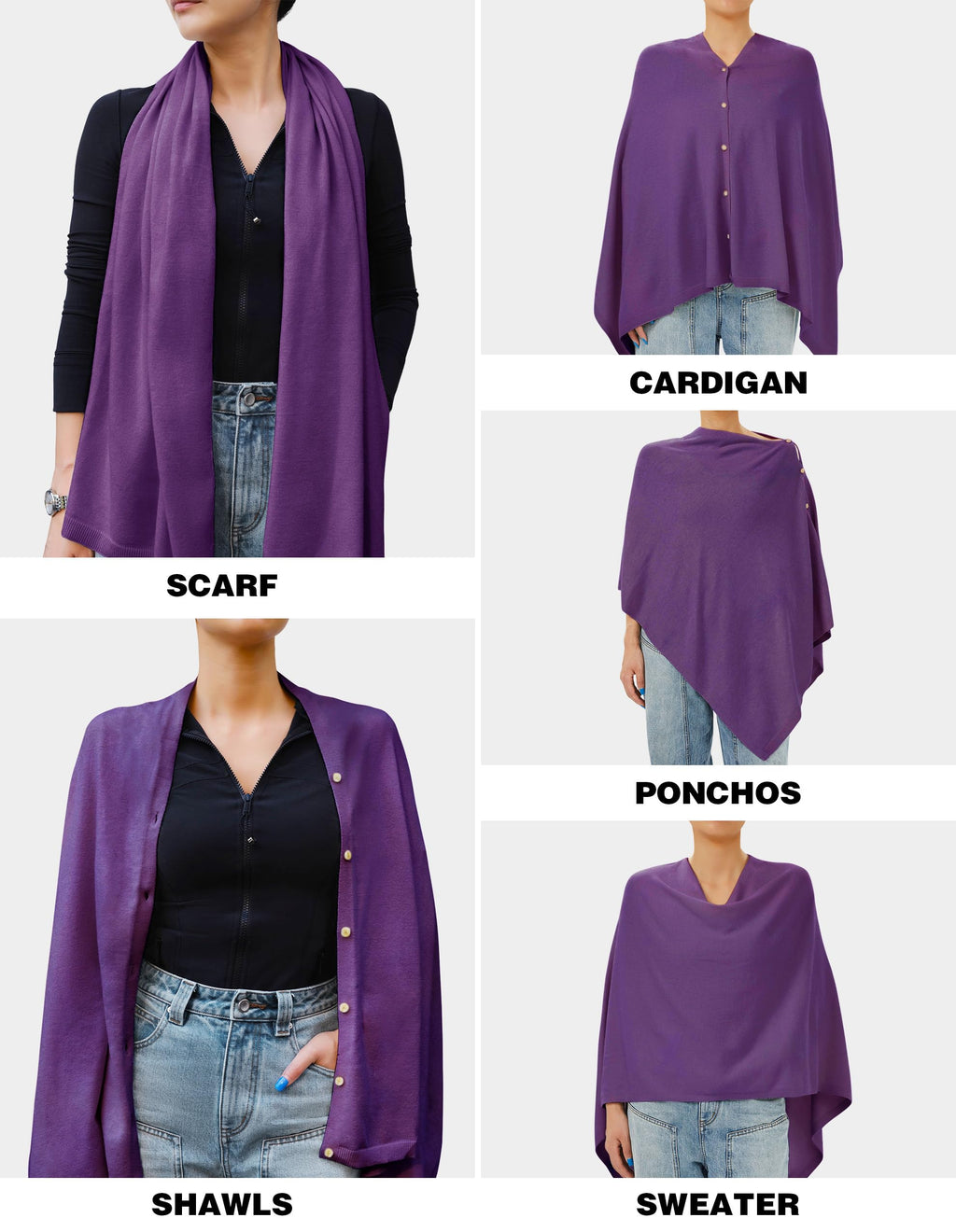 PULI Women's Versatile Knitted Shawls Scarf Poncho Sweater with Buttons Lightweight Spring Summer Fall Wraps