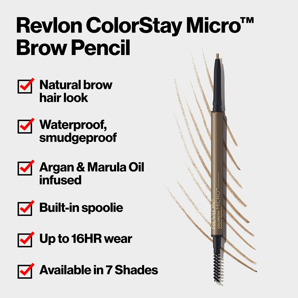 Revlon ColorStay Micro Eyebrow Pencil with Built In Spoolie Brush, Infused with Argan and Marula Oil, Waterproof, Smudgeproof, 451 Ash Blonde, 0.003 oz