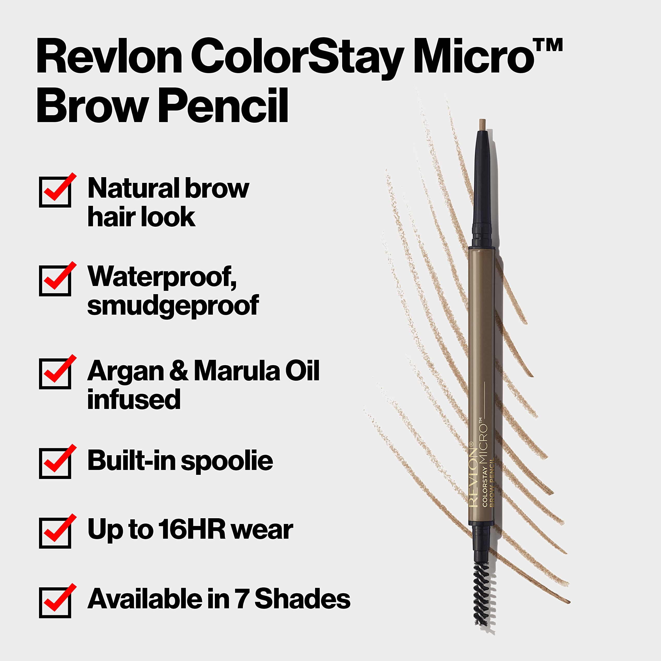 Revlon ColorStay Micro Eyebrow Pencil with Built In Spoolie Brush, Infused with Argan and Marula Oil, Waterproof, Smudgeproof, 451 Ash Blonde, 0.003 oz