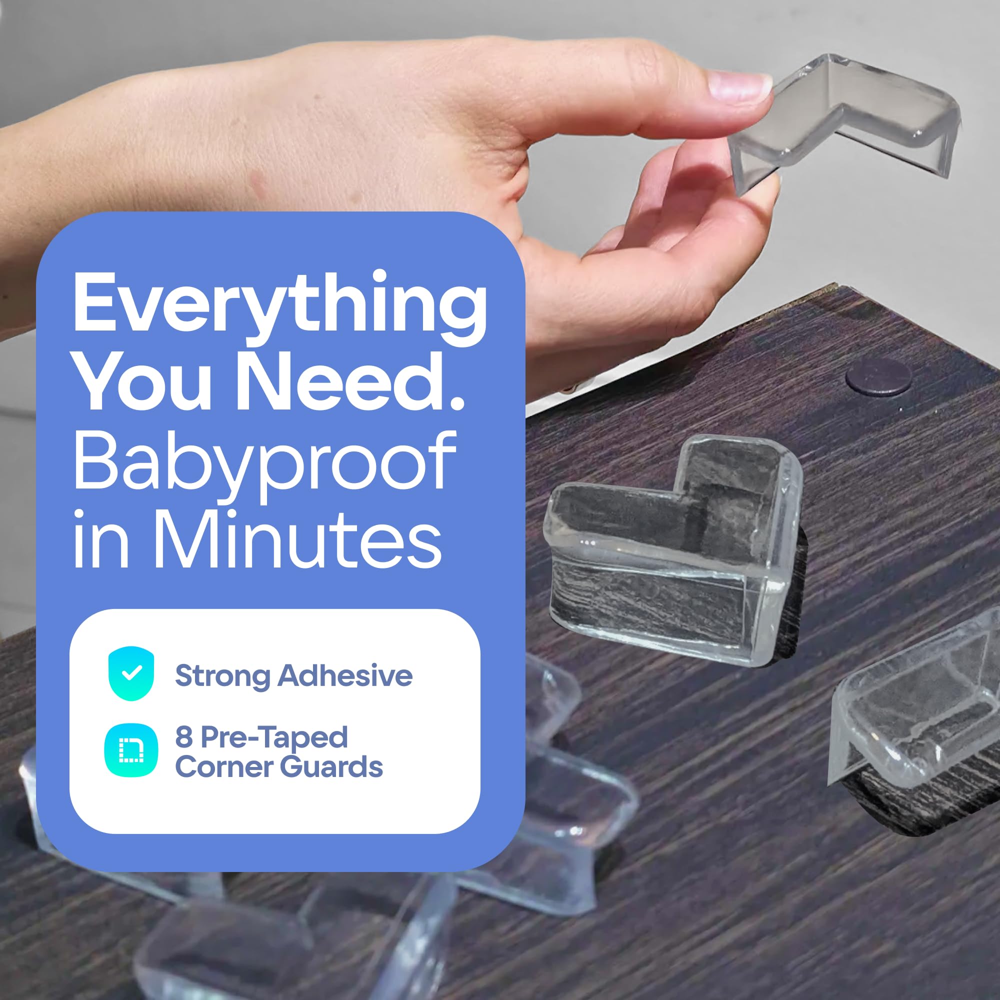 8-Pack Baby Proofing Corner Guards, Soft Rubber Corner Protectors for Furniture, 3M Adhesive Pre-Taped Corner Bumper Guards, Child Proof Safety for Fireplace, Table, Cabinet & Stairs, Black