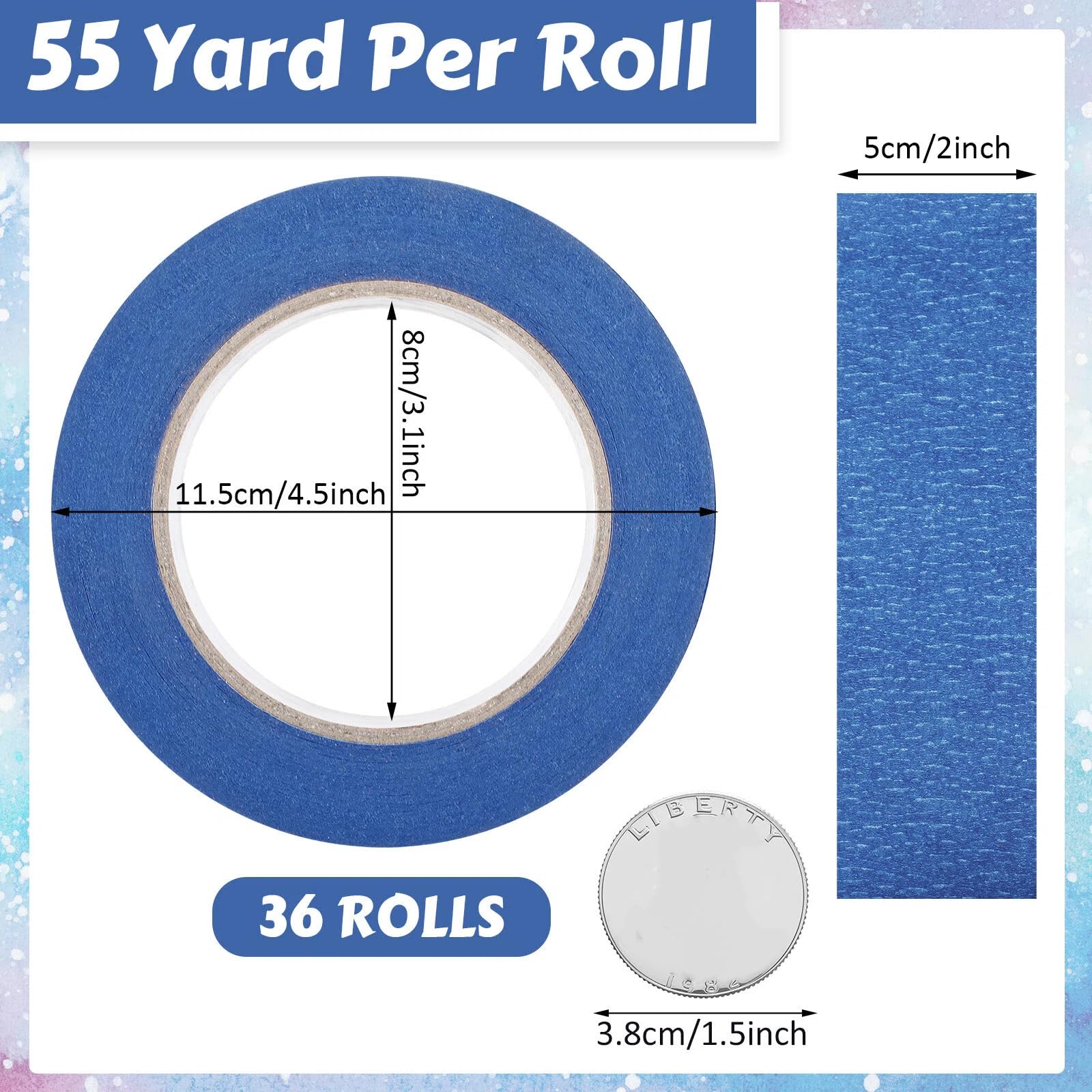 Fainne 12 Rolls Blue Painters Tape Bulk Multi Pack Safe Paint Paper Masking Tape for Wall Painting Decoration Supplies (Blue,1 Inch X 55 Yards)