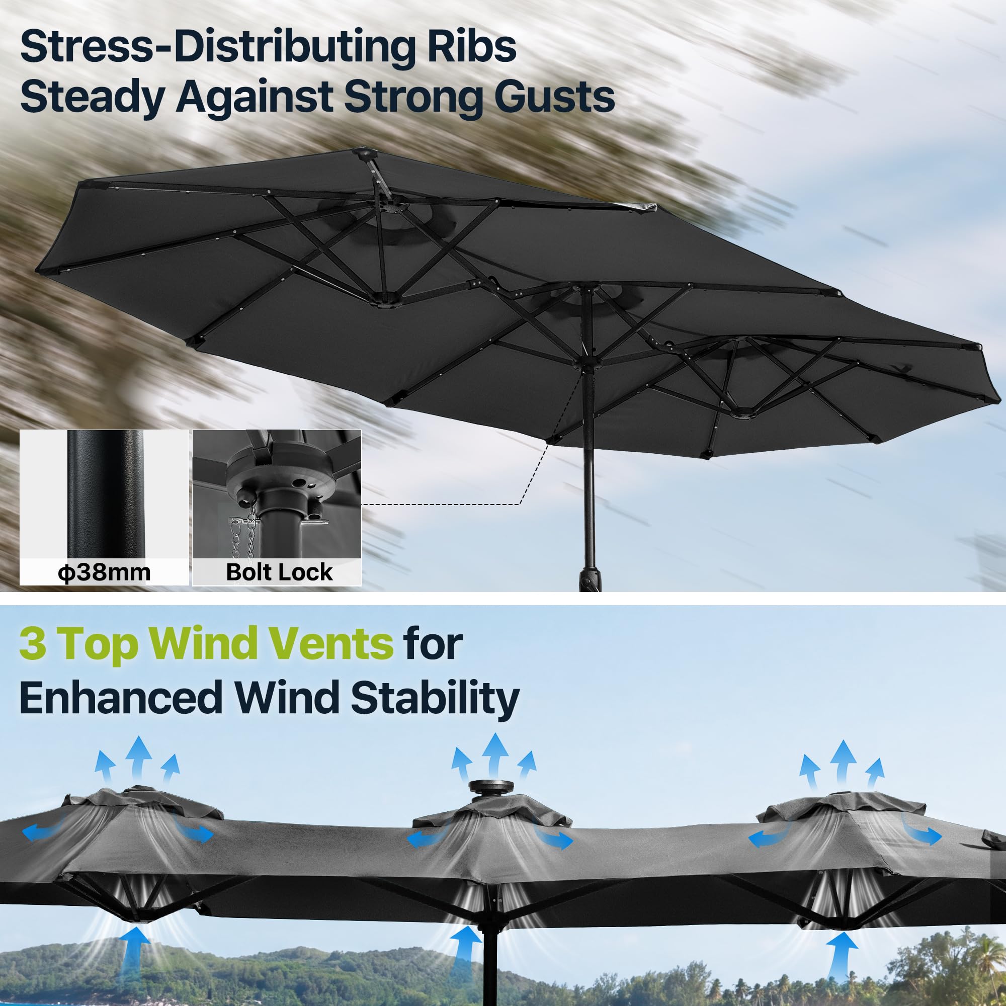 FREE SOLDIER 13ft Patio Umbrella Double Sided Outdoor Umbrella for Patio Table Umbrella with Solar lights for Garden Yard Pool (Beige)