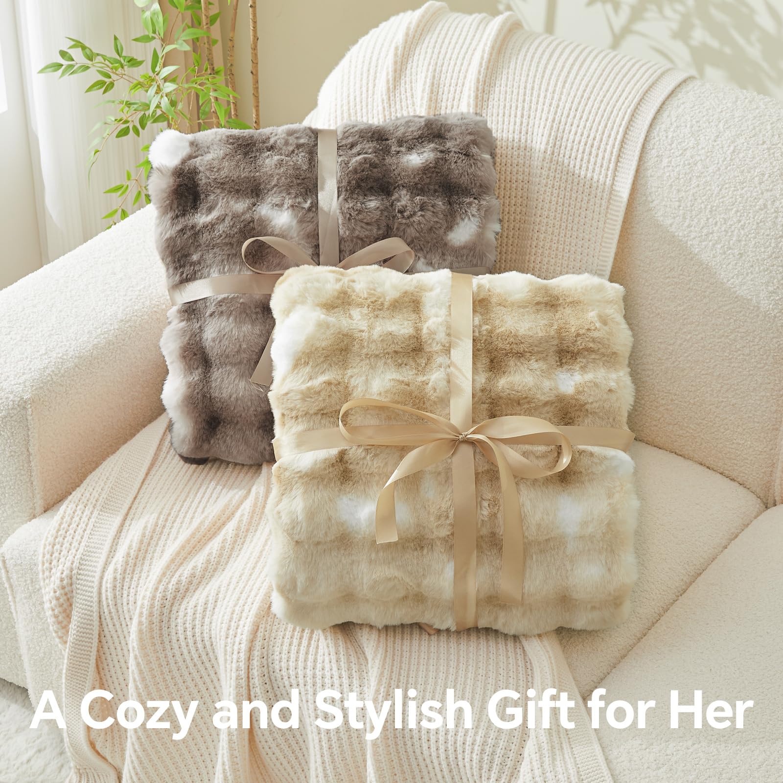 BEDELITE Faux Fur Throw Blanket, Soft Cozy Plush Dark Grey Bubble Blanket for Couch Sofa Bedroom Living Room Decor - 870GSM Thick Warm Fuzzy Fluffy Faux Rabbit Fur Blanket, 50x60 Inches