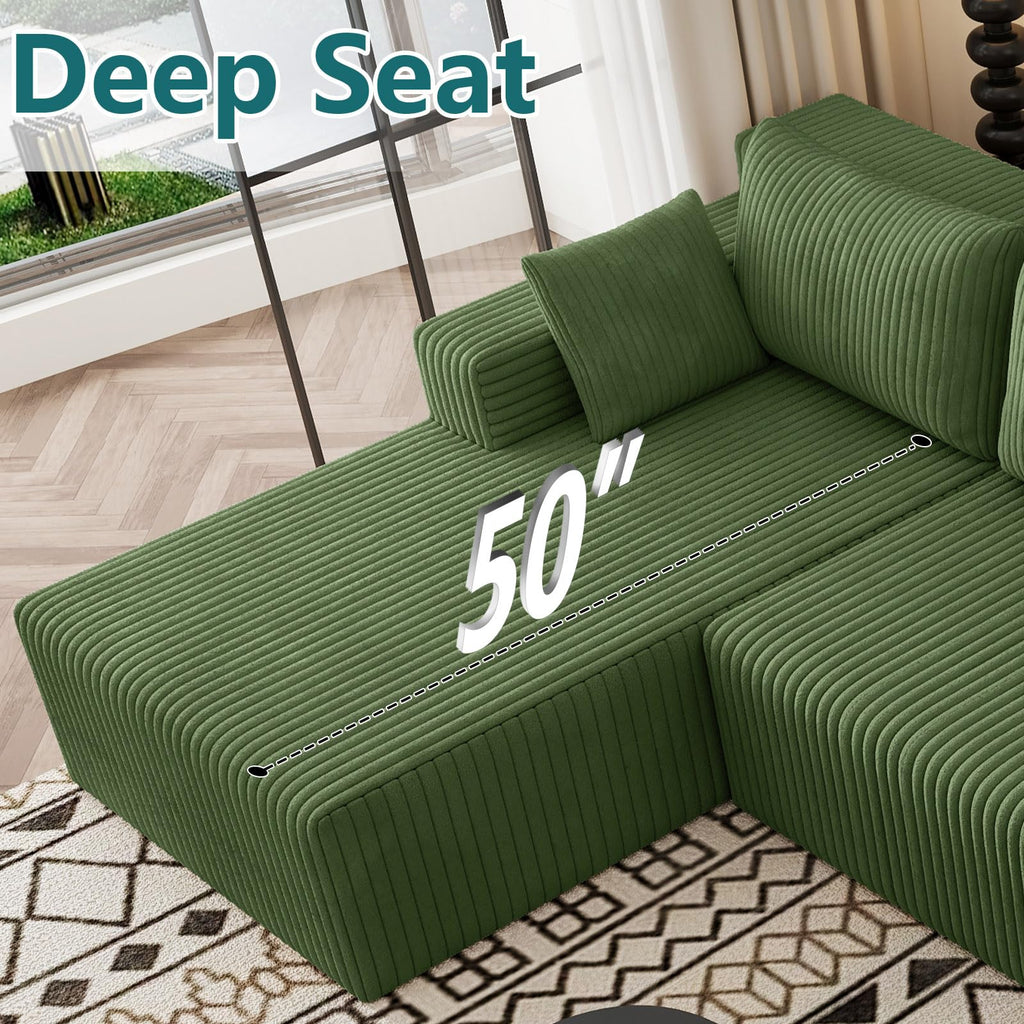 Lakifun 107" L-Shape Sofa with Ottoman, Modern Modular Sectional Comfy U-Shape Cloud Couch, Deep Seat, Upholstered Corduroy Sleeper Chaise Longue for Living Room Bedroom, No Assembly Required, Black