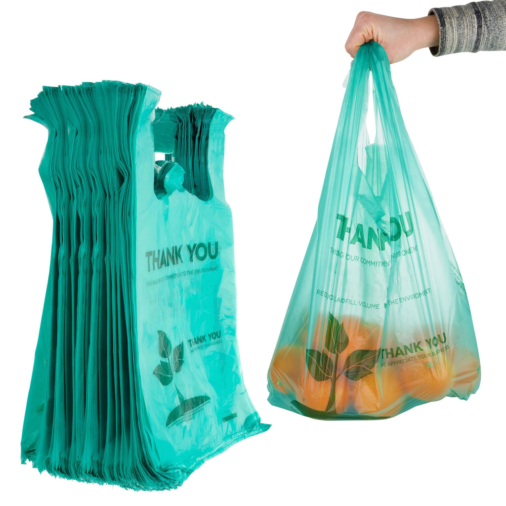 Stock Your Home Eco Grocery Bags Disposable T-Shirt Thank You Bag with Handles for Supermarket, Groceries, Produce, Shopping
