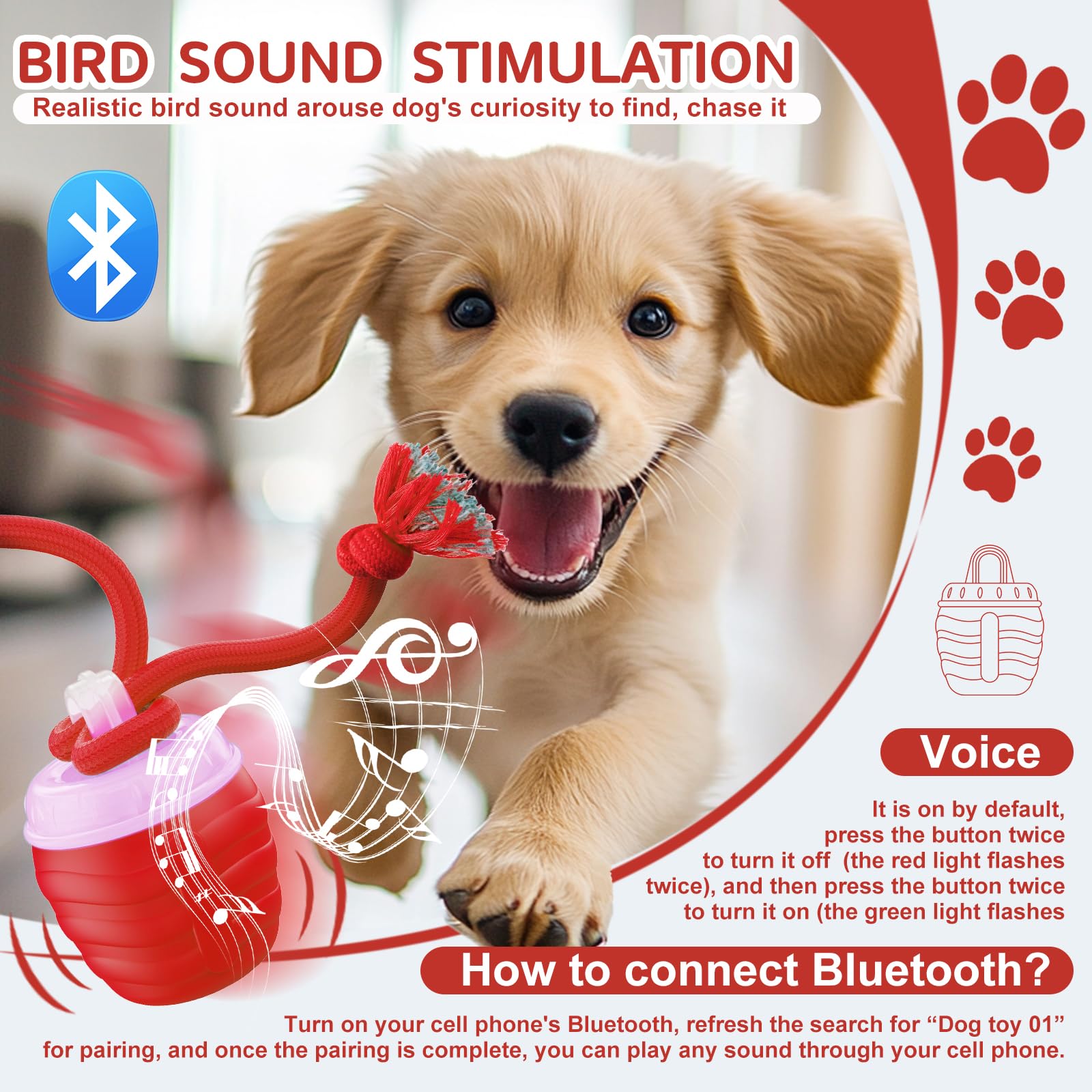 Interactive Dog Toy, [Newly Upgraded] Motion Activated Rolling Squeaky Ball for Medium/Large Dogs, Automatic Moving Dogs Ball for Boredom, USB Rechargeable(Cyan)