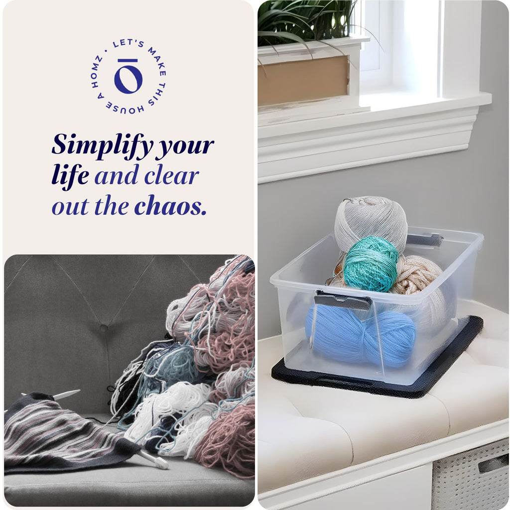 HOMZ 4-Pack Secure Latch, Clear Plastic Storage Organizer Bins, 15 Quart, Gray Lid - Stackable Container Boxes for Bedroom, Bathroom, Garage, and Office Organization