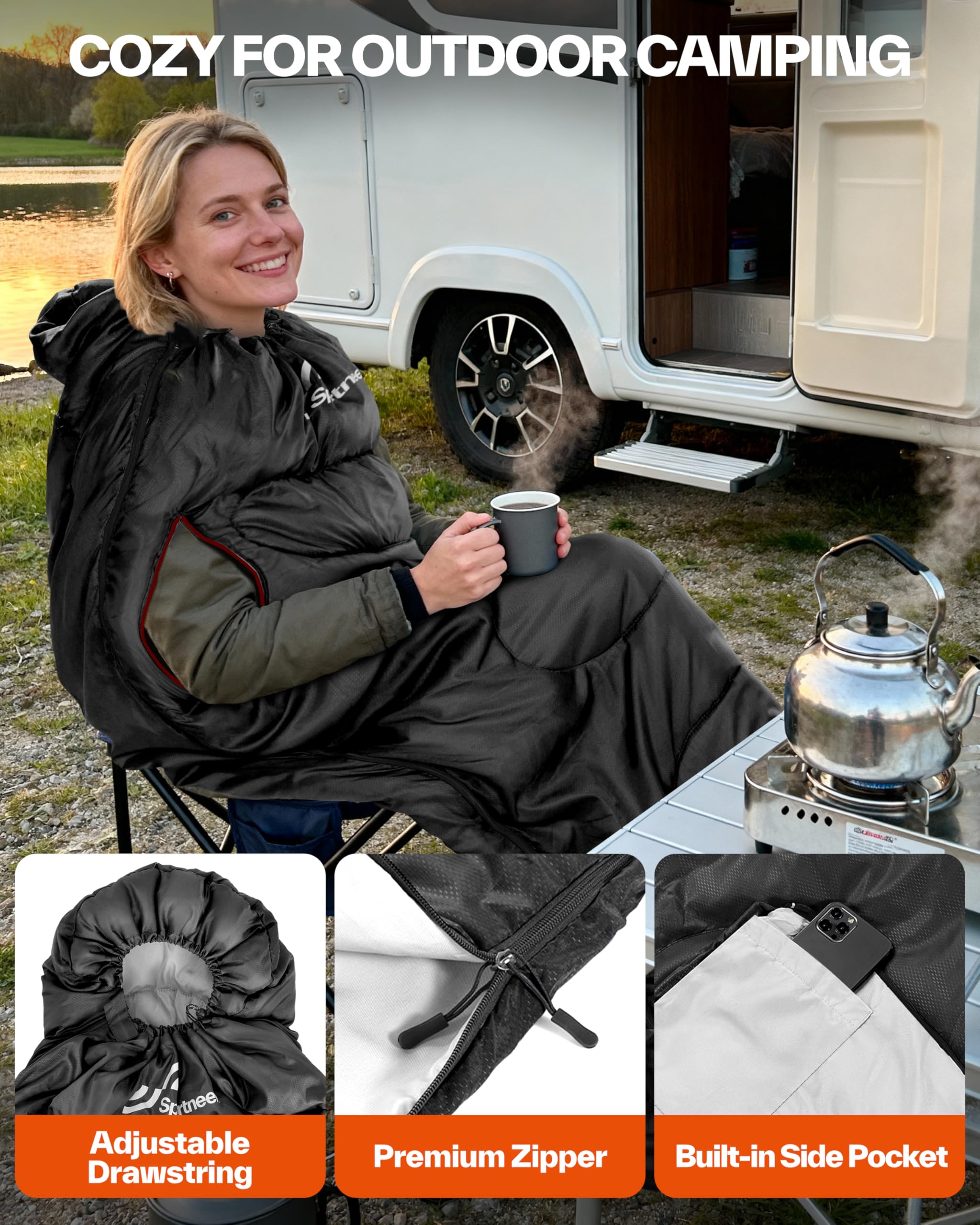 Sportneer Wearable Sleeping Bag for Adults & Kids – Walkable with Arm Zippers, Warm Weather & Cold Waterproof, Compact for Camping, Stadiums, Travel, Backpacking & Car Use