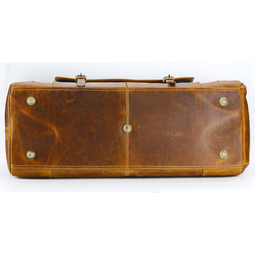 KomalC Leather Duffle Bags for Men and Women Travel Overnight Weekend sports bag holdall Gym Duffel for Men (Dark Tan, 20 Inch)