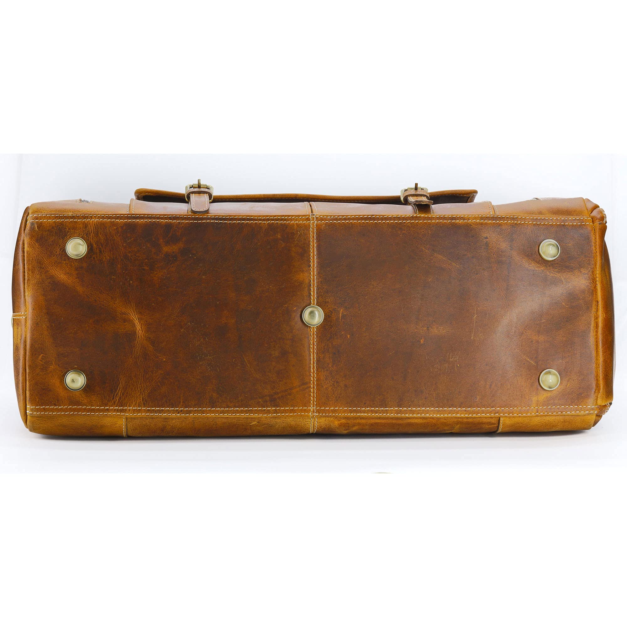 KomalC Leather Duffle Bags for Men and Women Travel Overnight Weekend sports bag holdall Gym Duffel for Men (Dark Tan, 20 Inch)