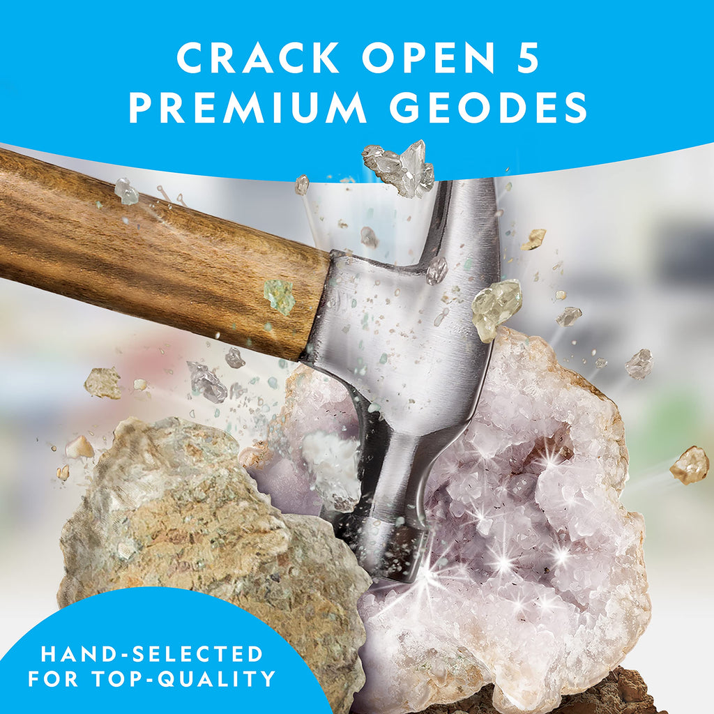National Geographic Break Open 4 Geodes Science Kit – Includes Goggles and Display Stand - STEM Science Gift for Boys and Girls, Break Your Own Geodes with Crystals (Amazon Exclusive)