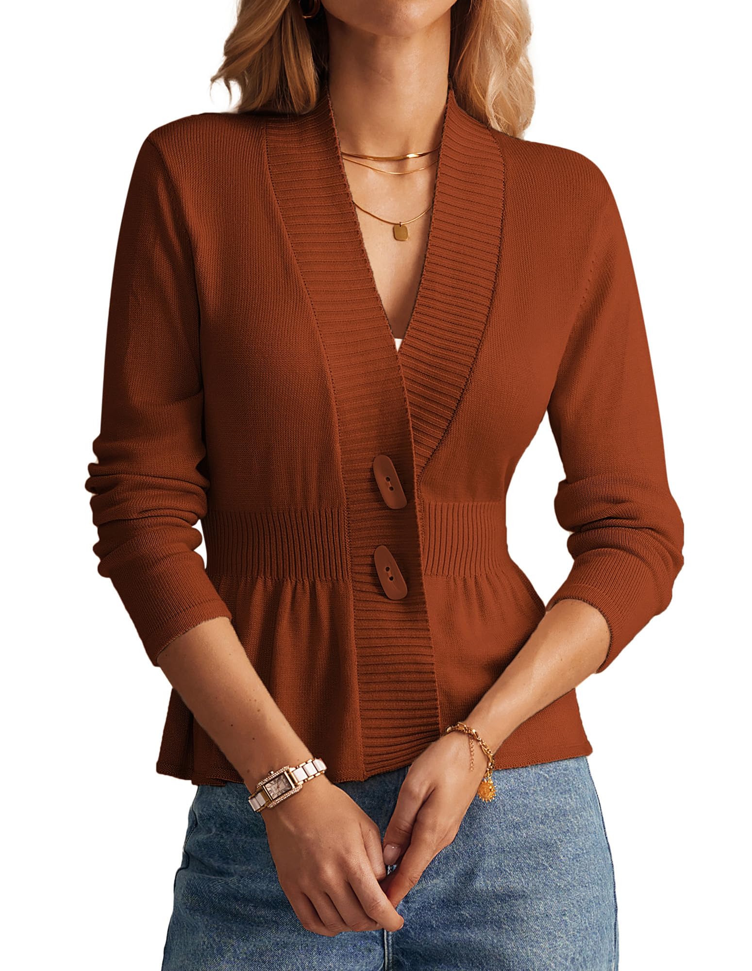 GRACE KARIN Women Cardigan Sweaters 2025 Fall,Long Sleeve Cropped Sweater Coat Trendy,Button Front Peplum Tops Lightweight