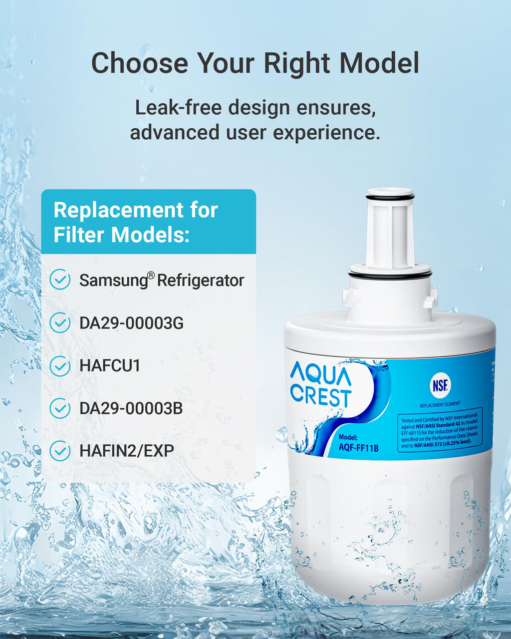 AQUACREST DA29-00003G Refrigerator Water Filter, Replacement for Samsung DA29-00003G, DA29-00003B, DA29-00003A, Aqua-Pure Plus, HAFCU1, RFG237AARS, FMS-1, RS22HDHPNSR, RSG257AARS, WSS-1 (1 Filter)